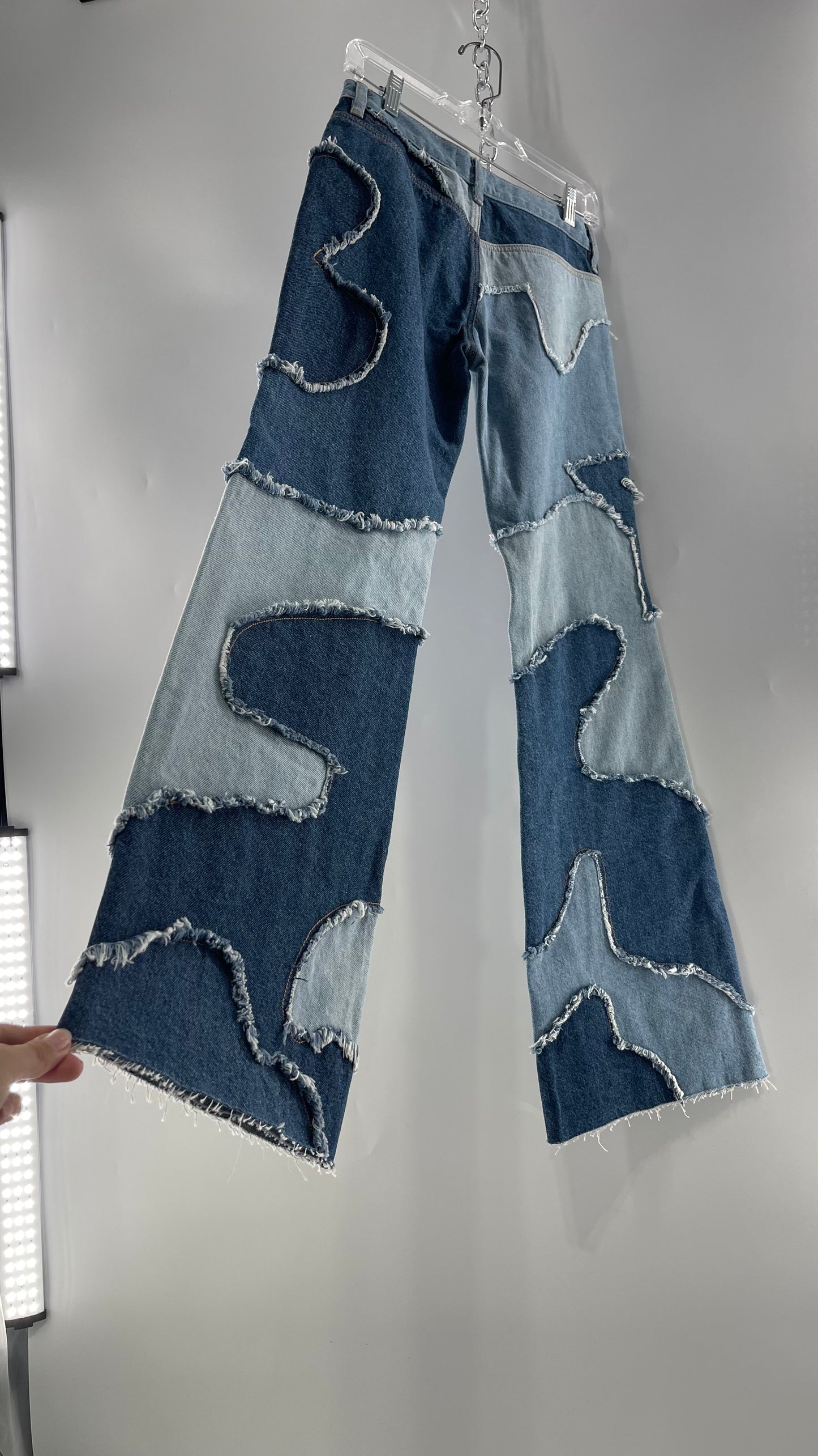 Free People Multi Denim Toned Wavy Patched Jeans (25) ***WITH TAGS***