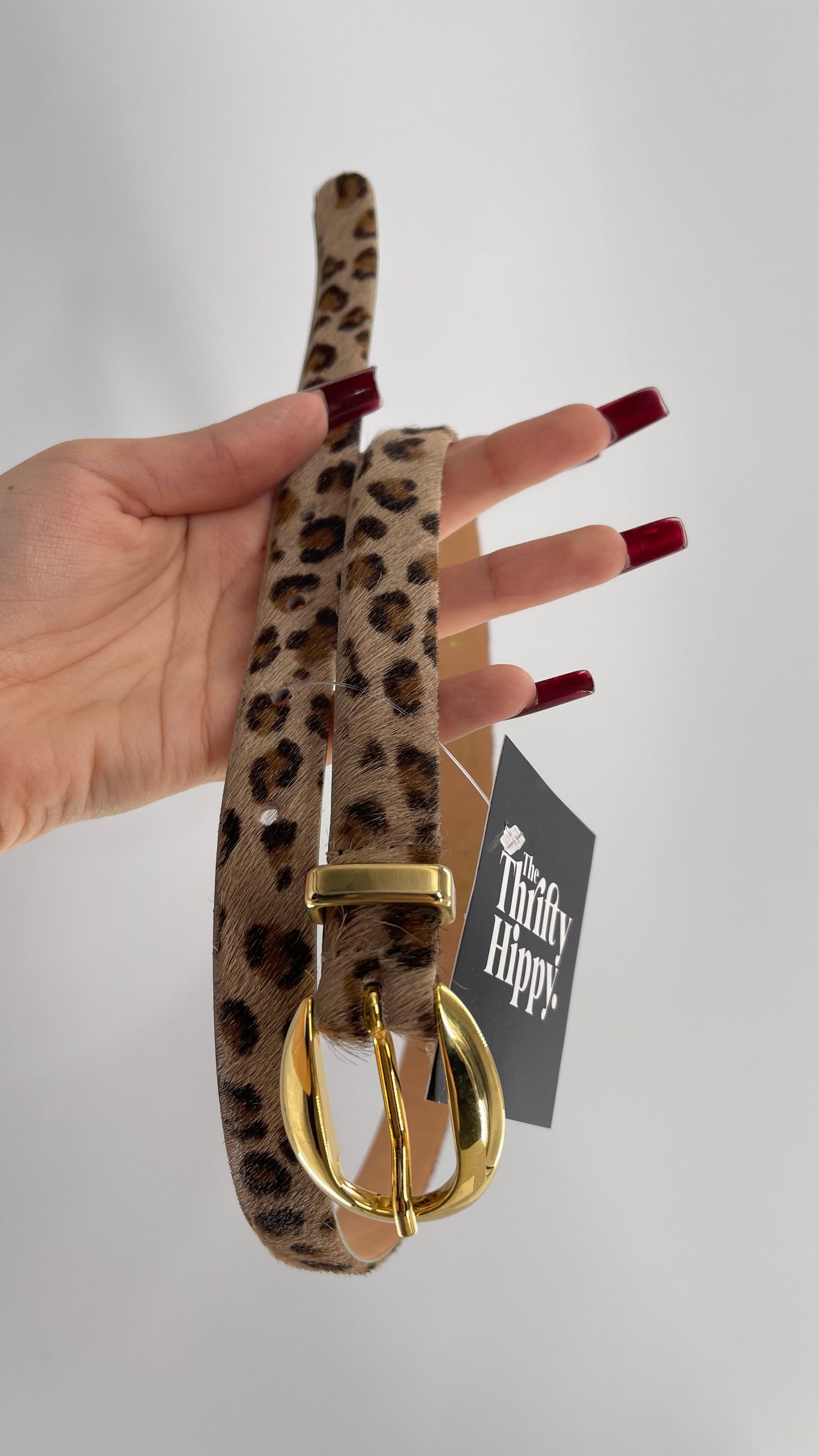 Vintage Talbots Leather and Pony Hair Cheetah Printed Skinny Belt (Small)
