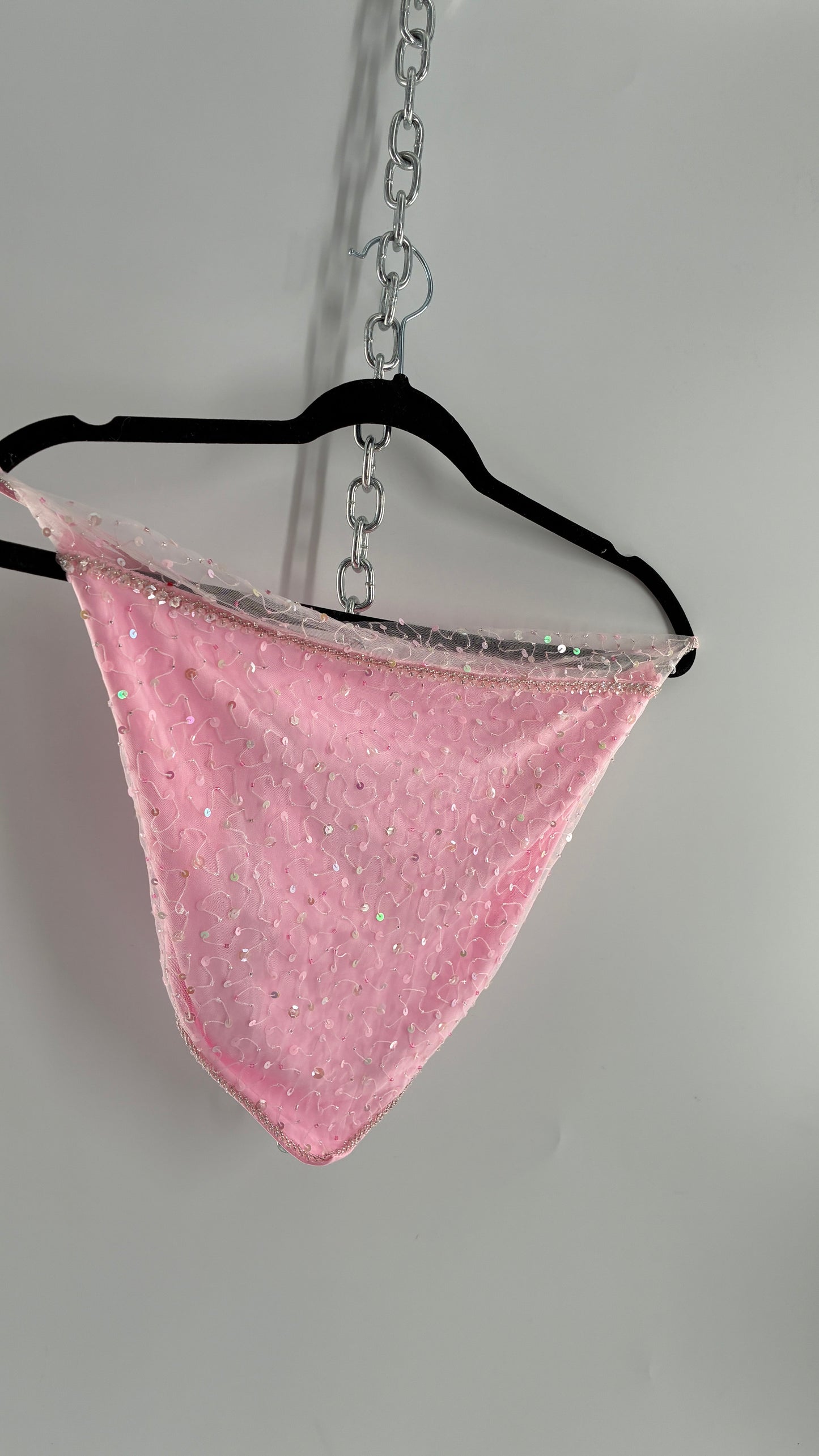 Vintage DYSPNEA PUSSY POSSÈ Pink Beaded Pointed Hem Top with Strappy Back (4)