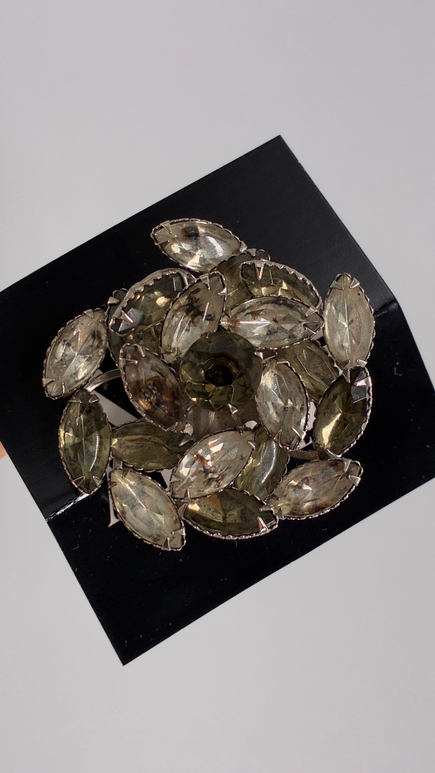 Vintage Smoky Grey Tones Marquise Cut Gemstone Brooch Pin