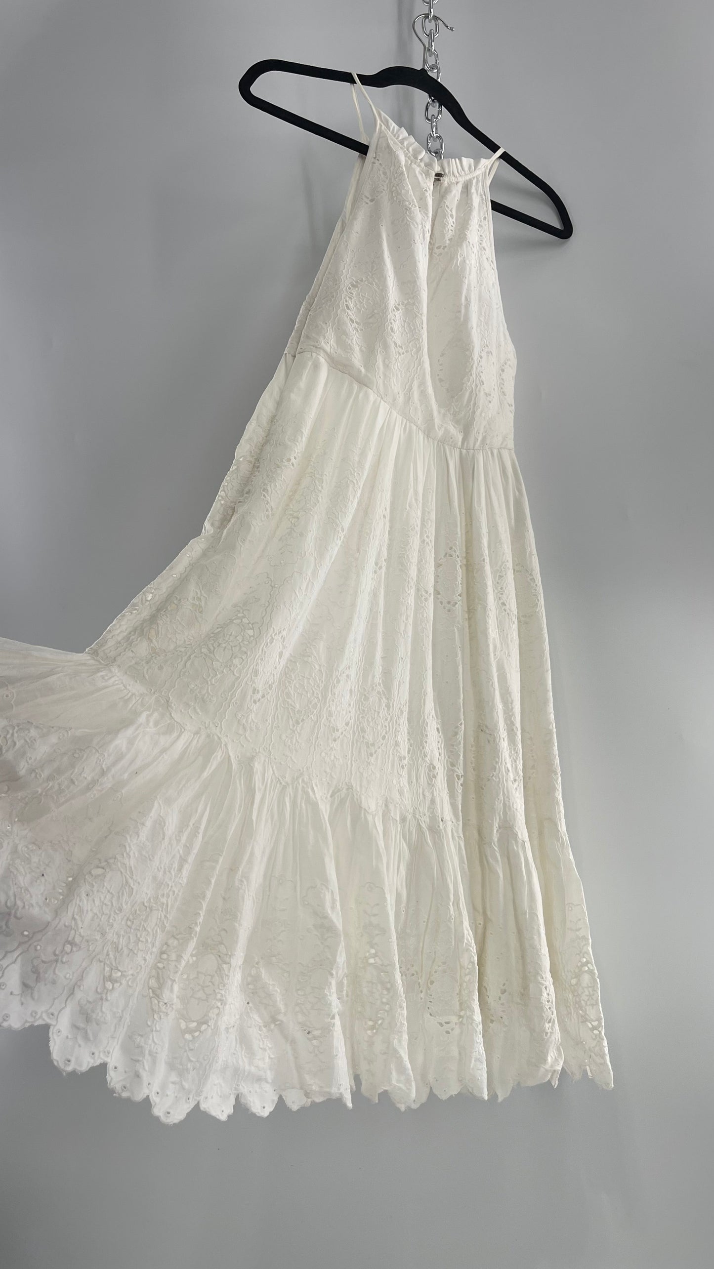 Maeve White Eyelet Tiered Lace Cotton Midi Dress (2)