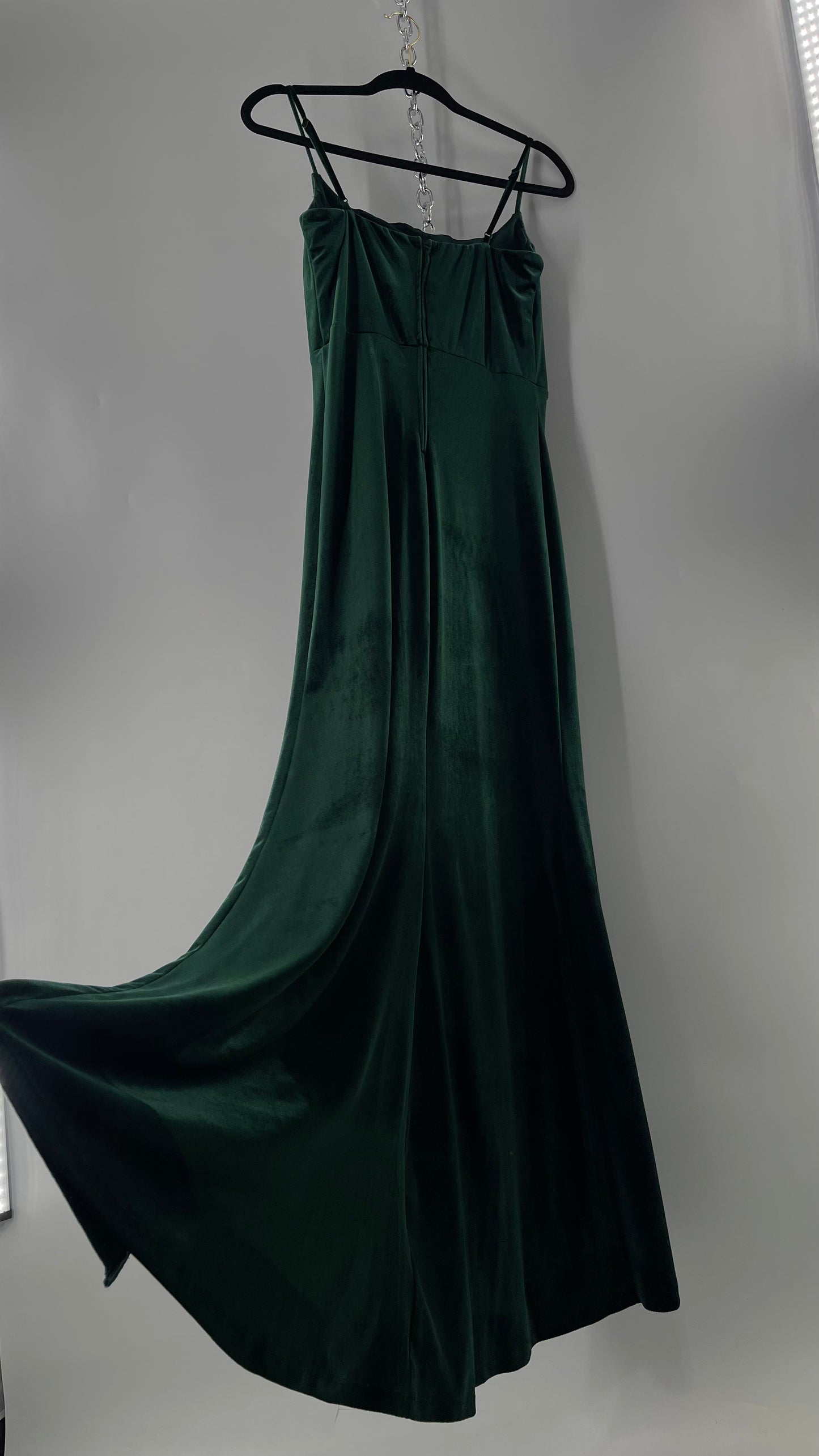 Windsor Forest Green Velvet Maxi Dress with Corseted Bust and Side Slit (11/12)