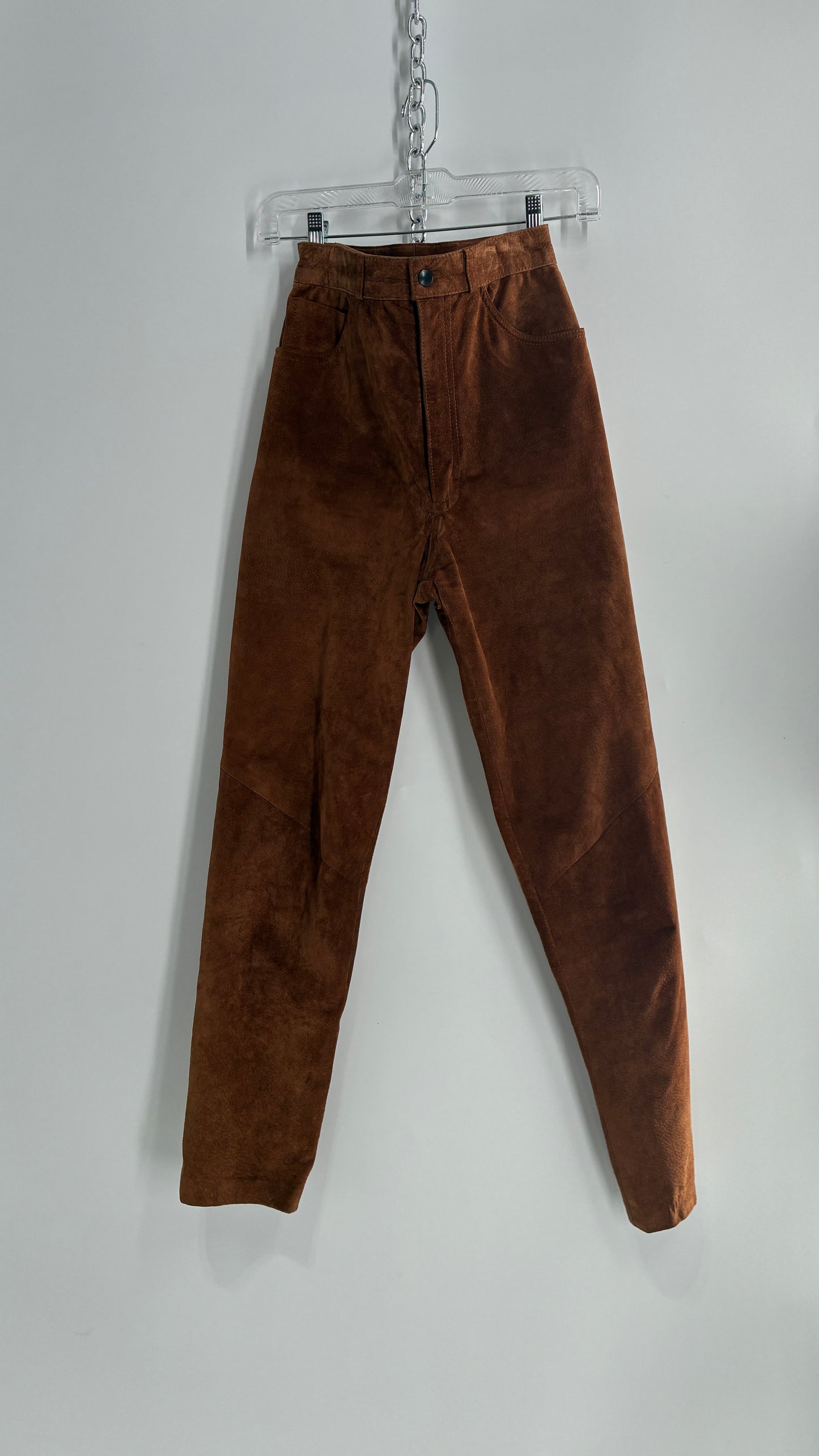 Vintage 1980 ANNTAYLOR High Waisted Brown Suede Leather Straight Leg Bottoms (2)