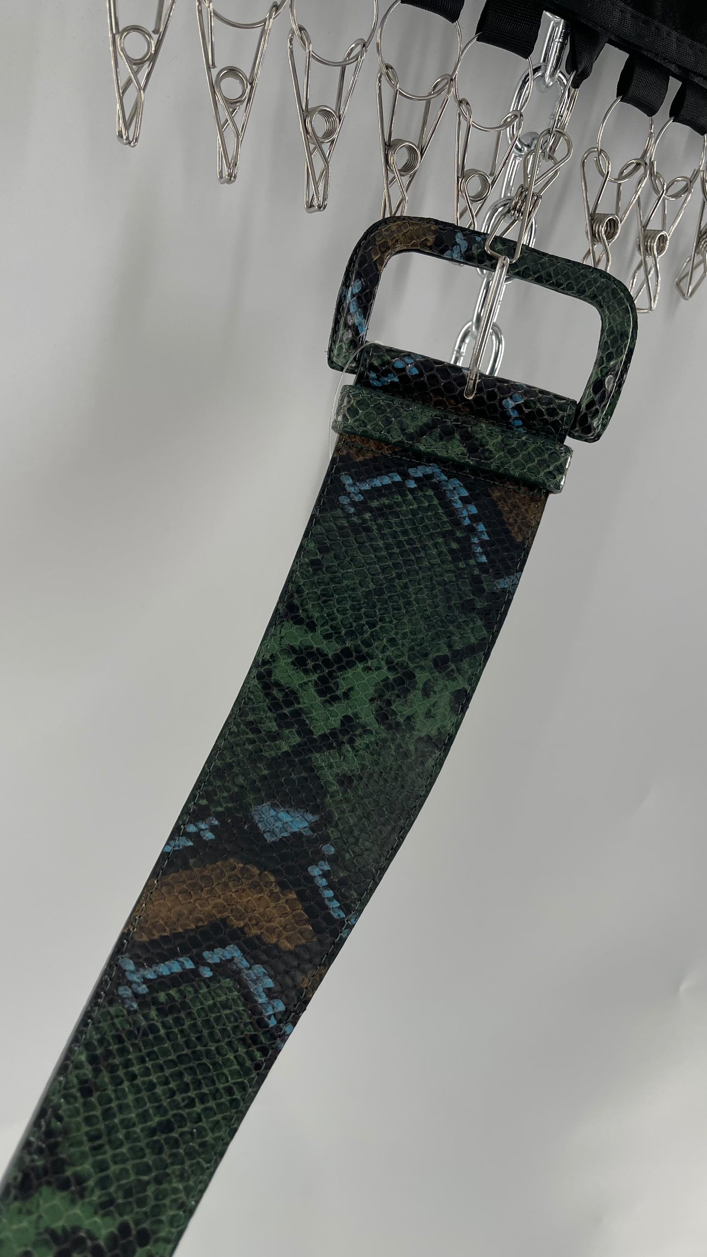 Streets Ahead Green/Blue/Tan Snakeskin Waist Belt with Exaggerated Buckle (XS)