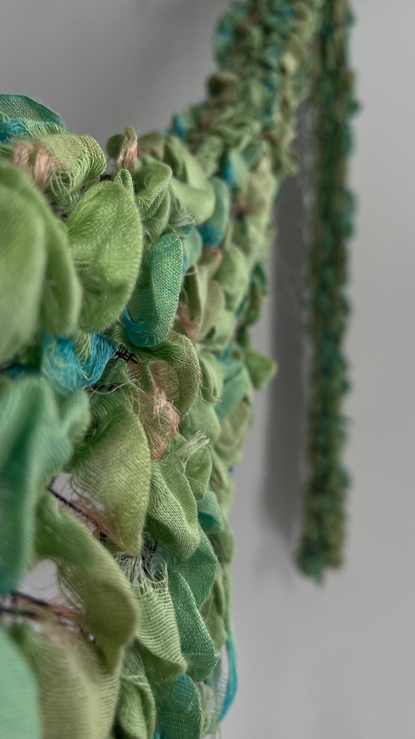 Vintage Scrunchy Green Textured Skinny Scarf