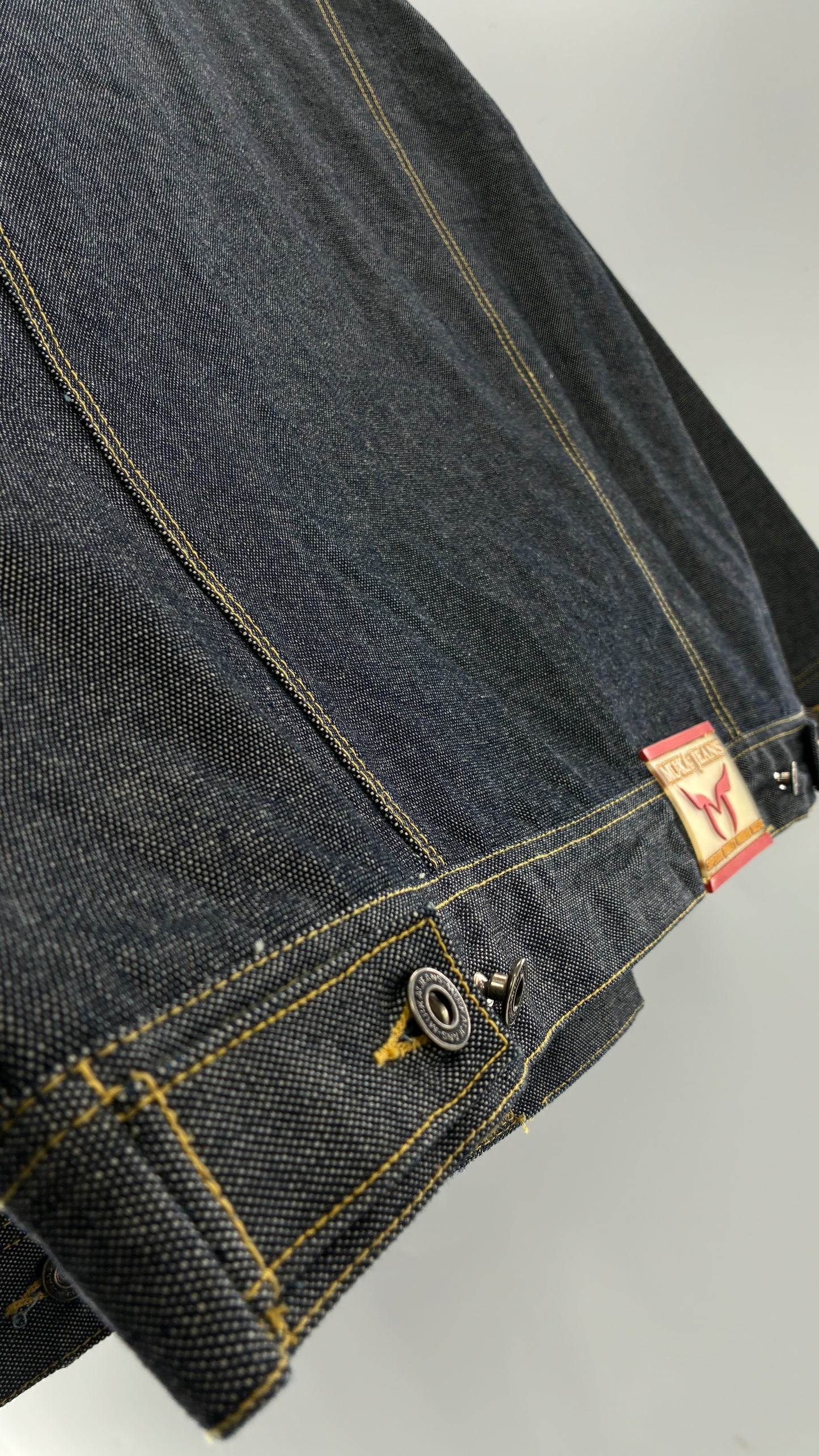 Vintage 1990s MU:KA: JEANS Men’s Dark Wash Japanese Style Denim Baggy Straight Legs and Oversized Jacket Set (L, 32x32)