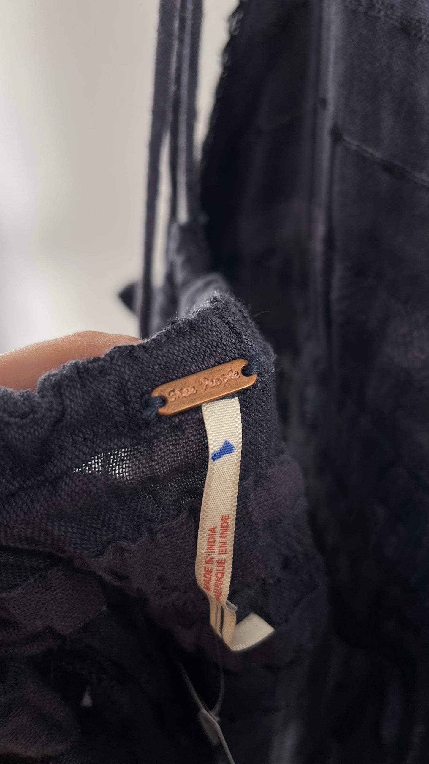 Free People Navy Blue Cotton Lace and Embroidered Open Tie Side Dress (M)