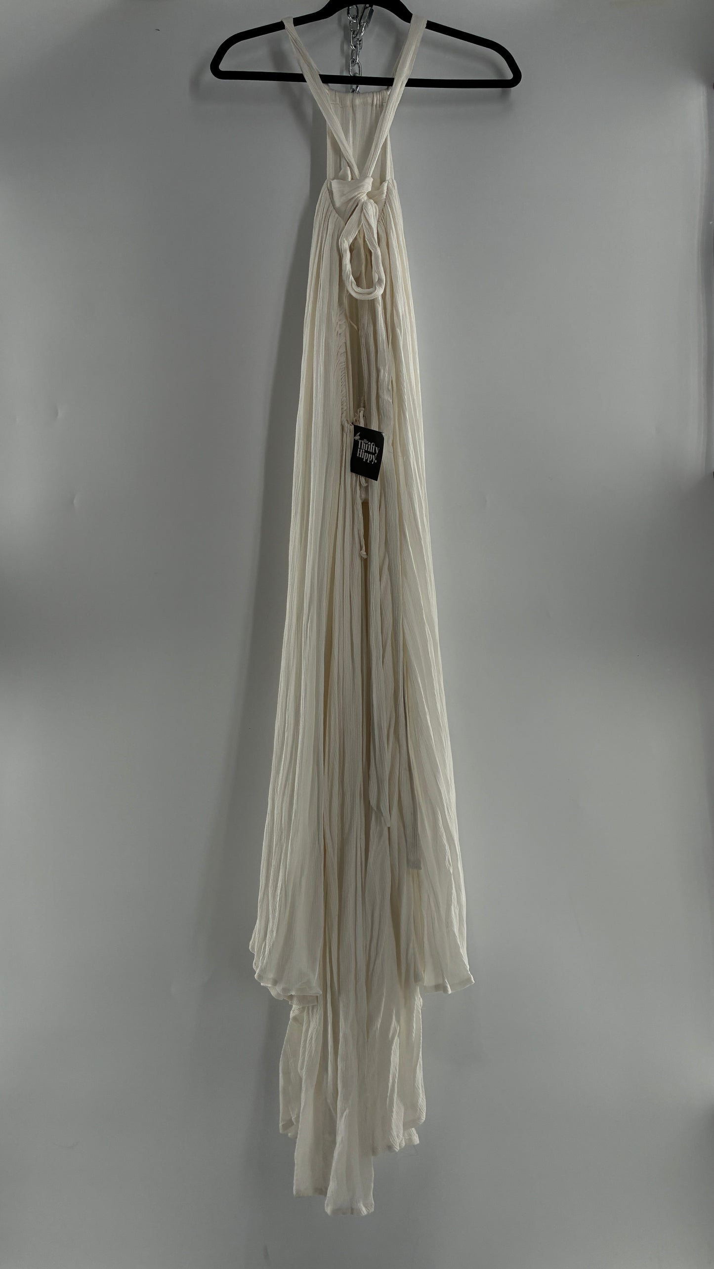 Free People White Voluminous Maxi Gown with Low Open Back (XS)