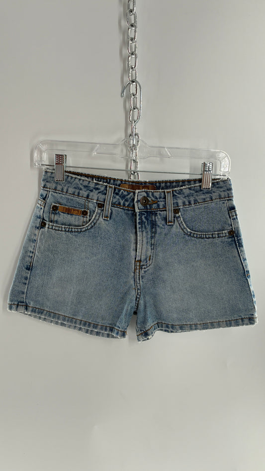 Vintage LEI Denim Shorts Light Wash Blue Jean Shorts with Old School Jacron (1)