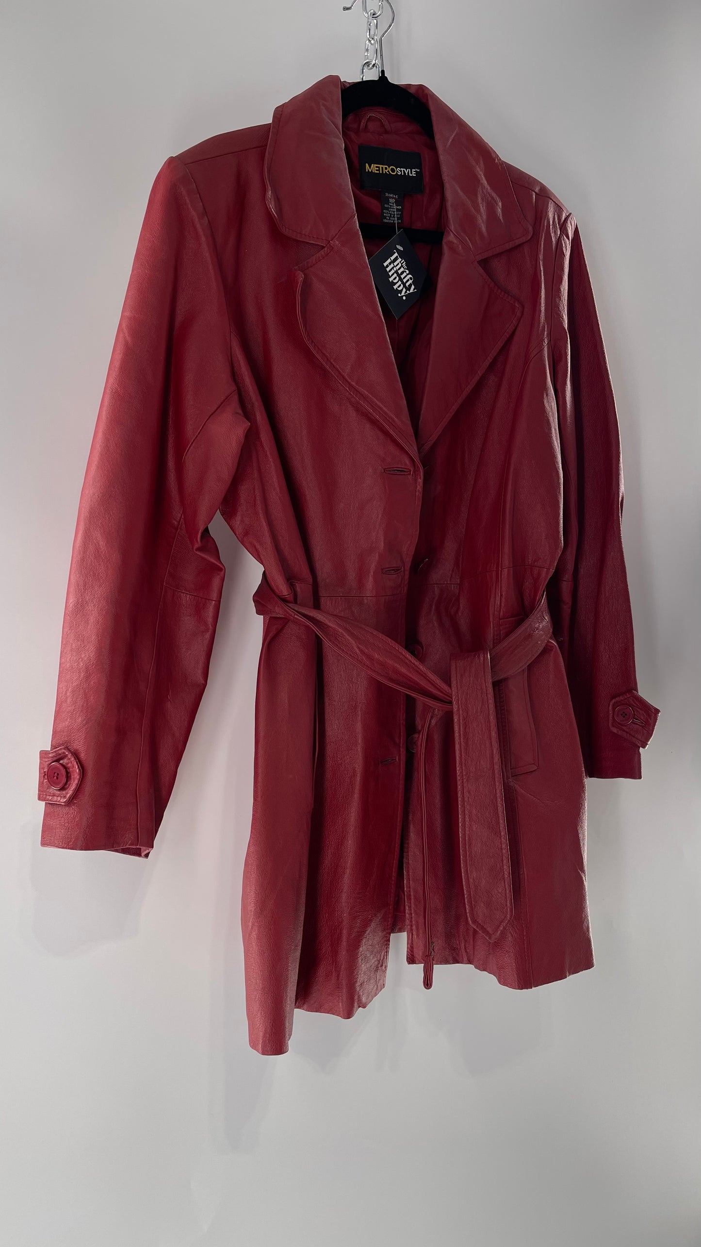 Vintage MetroStyle Red Leather Trench (C)(L/XL)