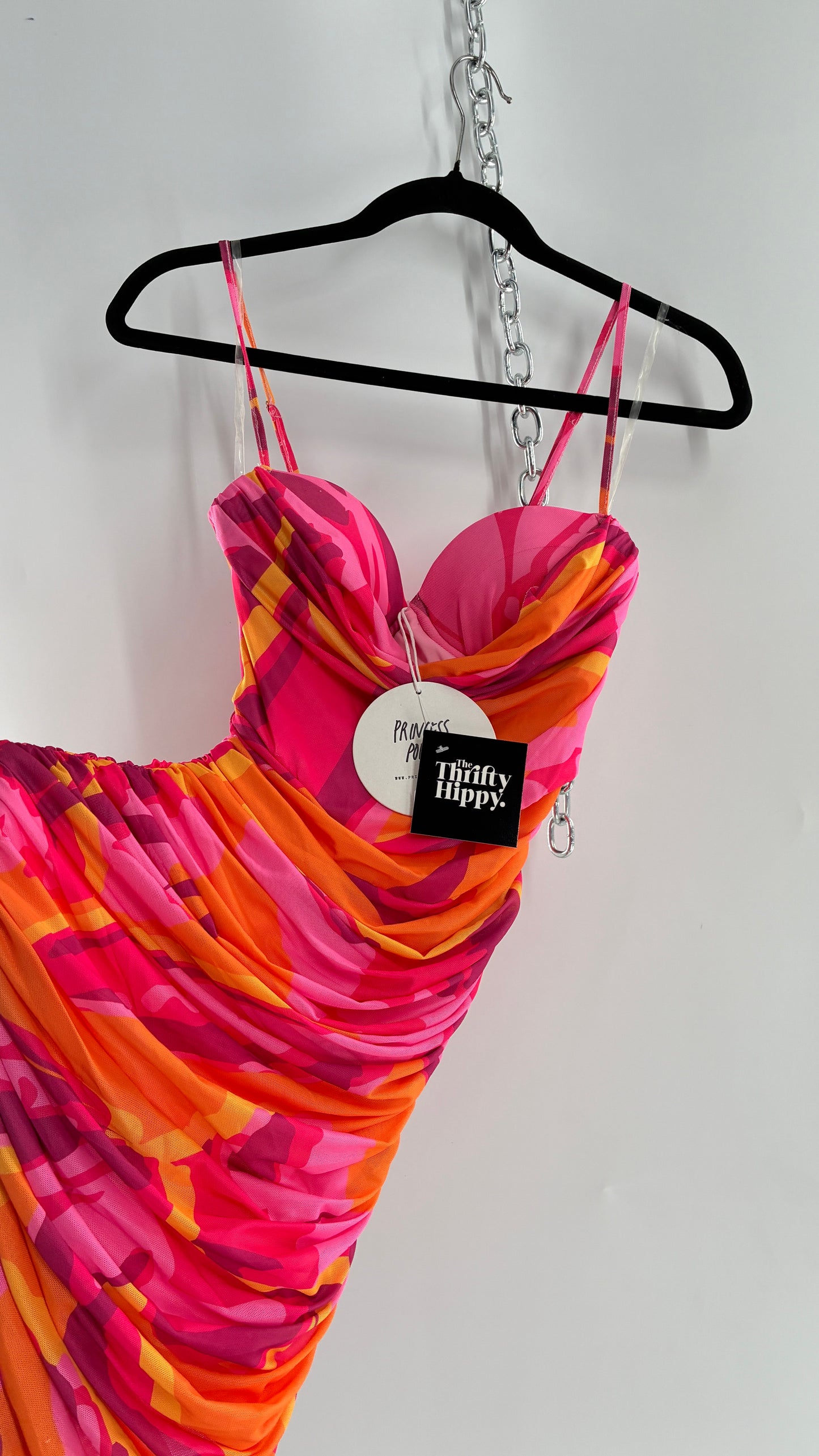 Princess Polly Sunset Ruched Mini Dress with Draped Bust, Underwire Exposed Bra, and Tags Attached (0)