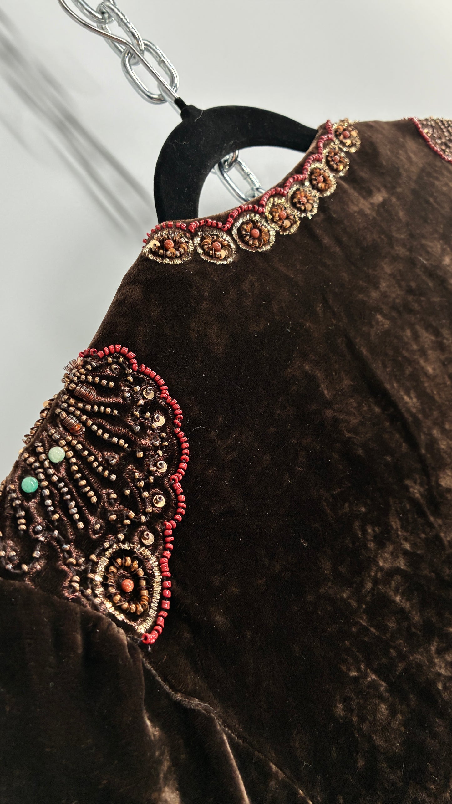 Blush Vintage BLUSH Brown Velvet Beaded and Embroidered Jacket (L/XL)