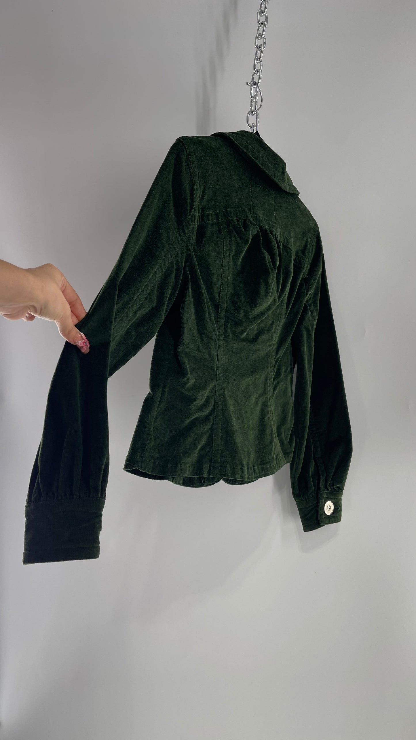 Deadstock VINTAGE 1990s Live a Little Green Corduroy Blazer Jacket with Tags Attached (Petite Medium)