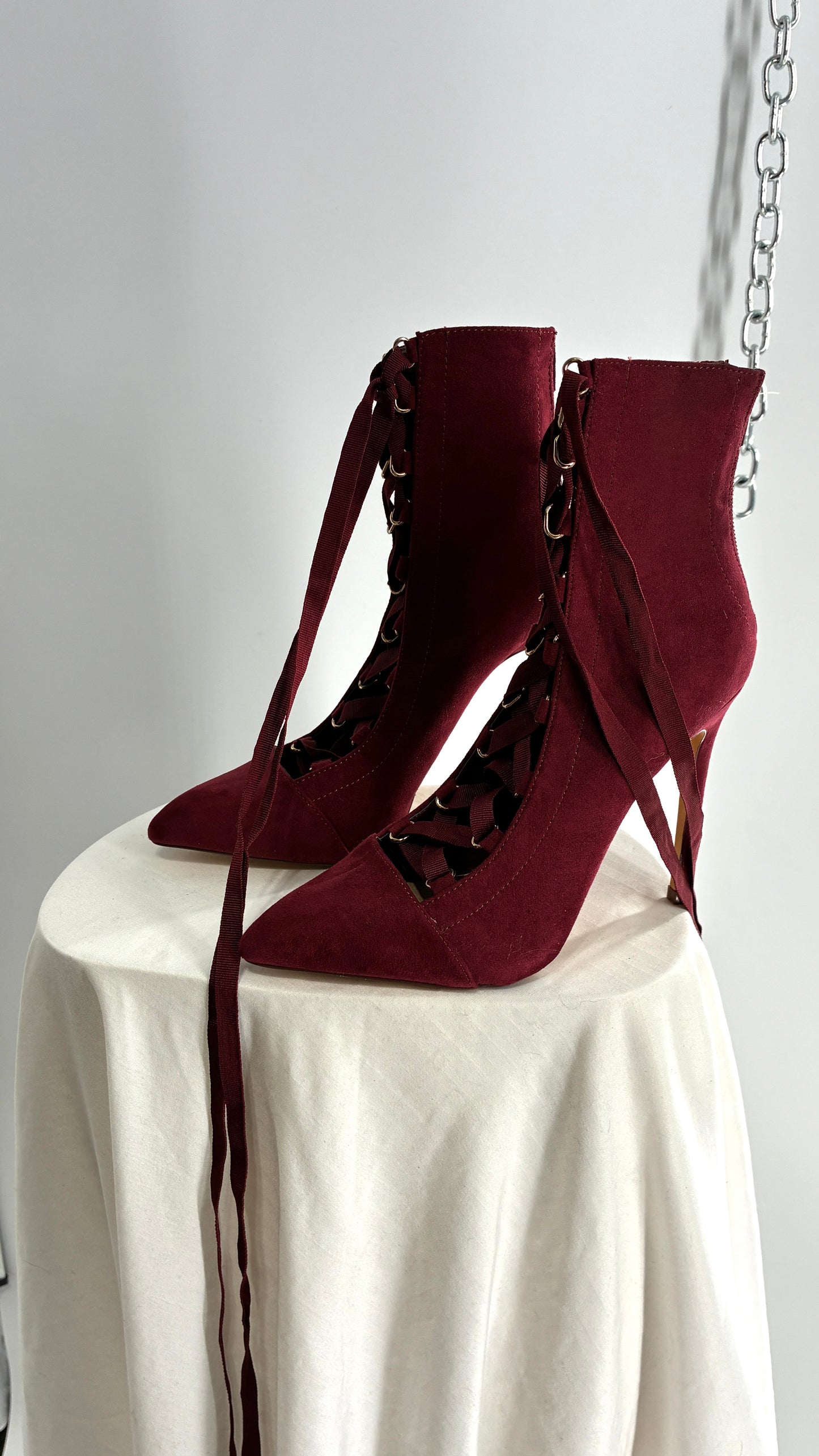 Charlotte Russe Deadstock Maroon Pointed Toe, Lace Up, Tie Up GISELE heel (9)