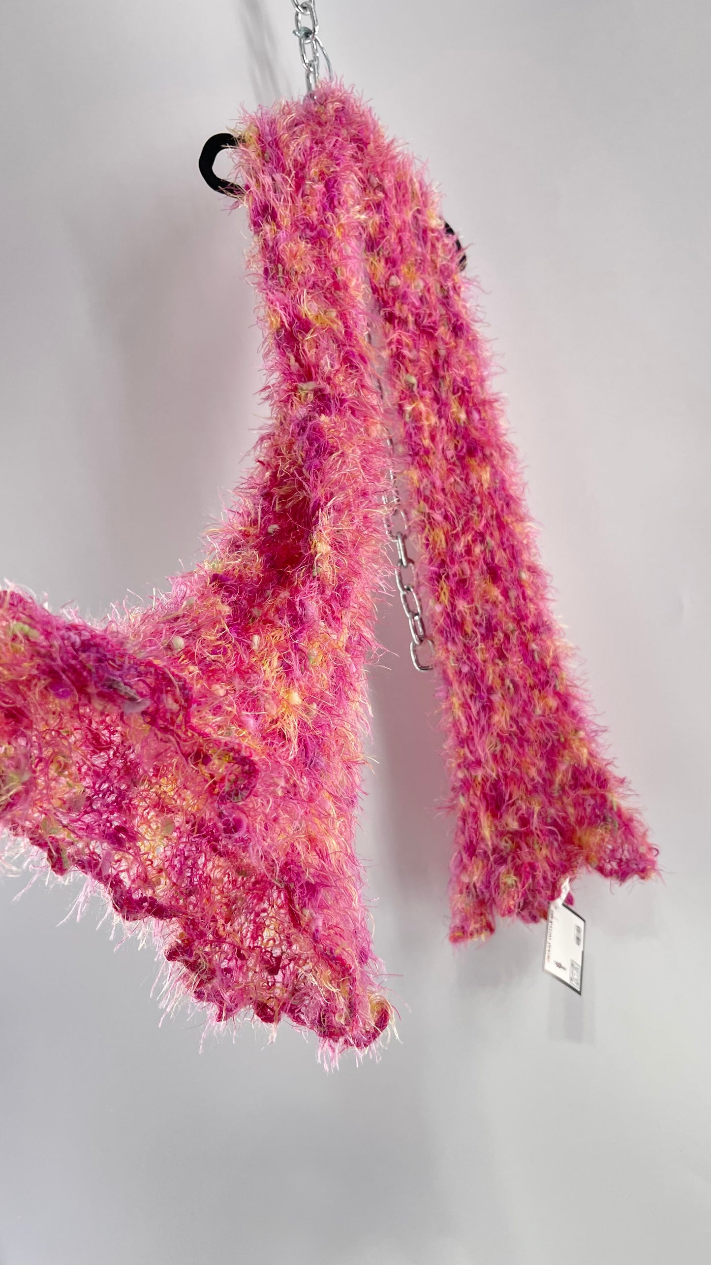 Vintage Pink Fuzzy Knit Scarf
