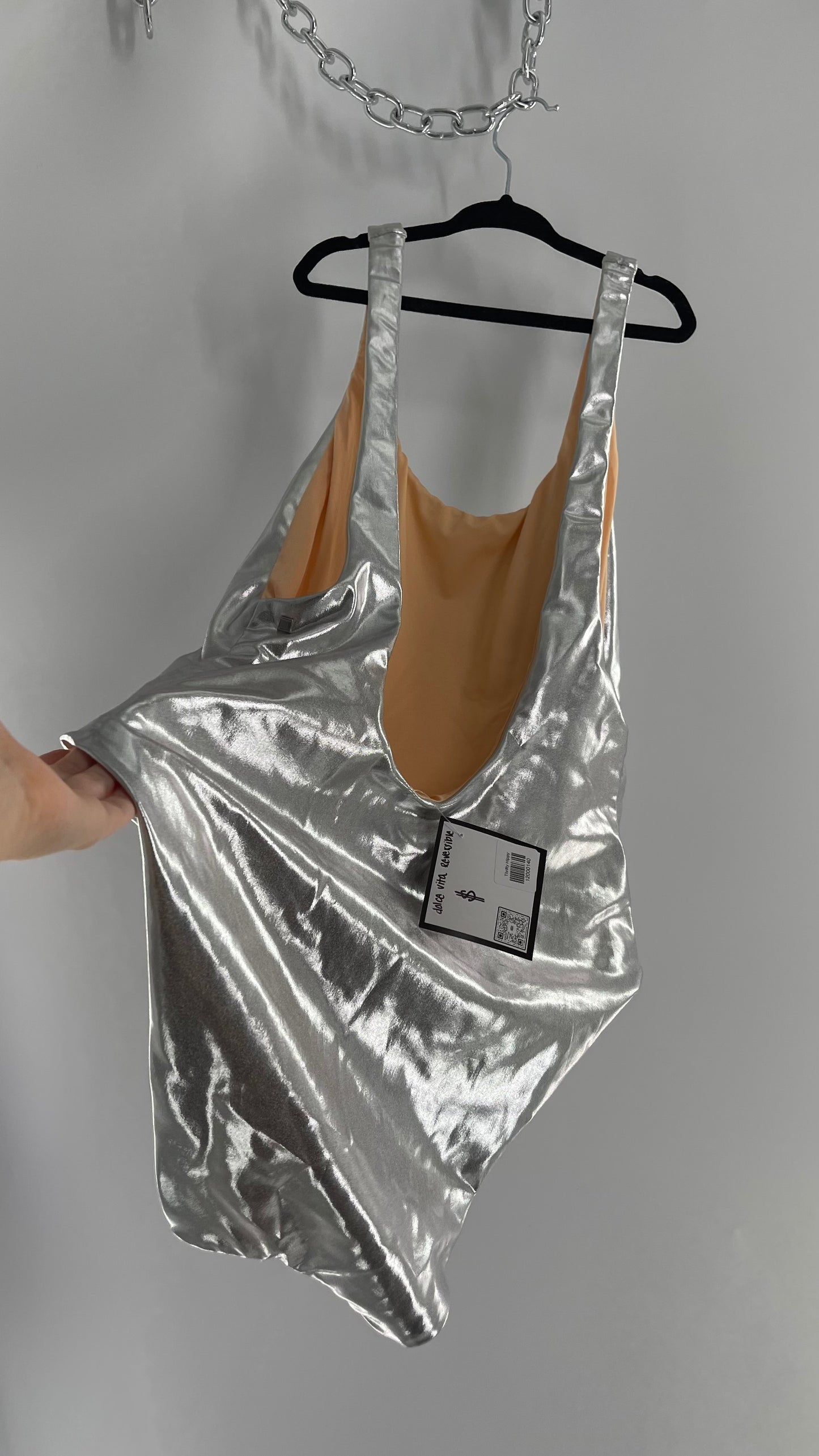 Dolce Vita Reversible Silver Metallic/Nude Swimsuit (Medium)