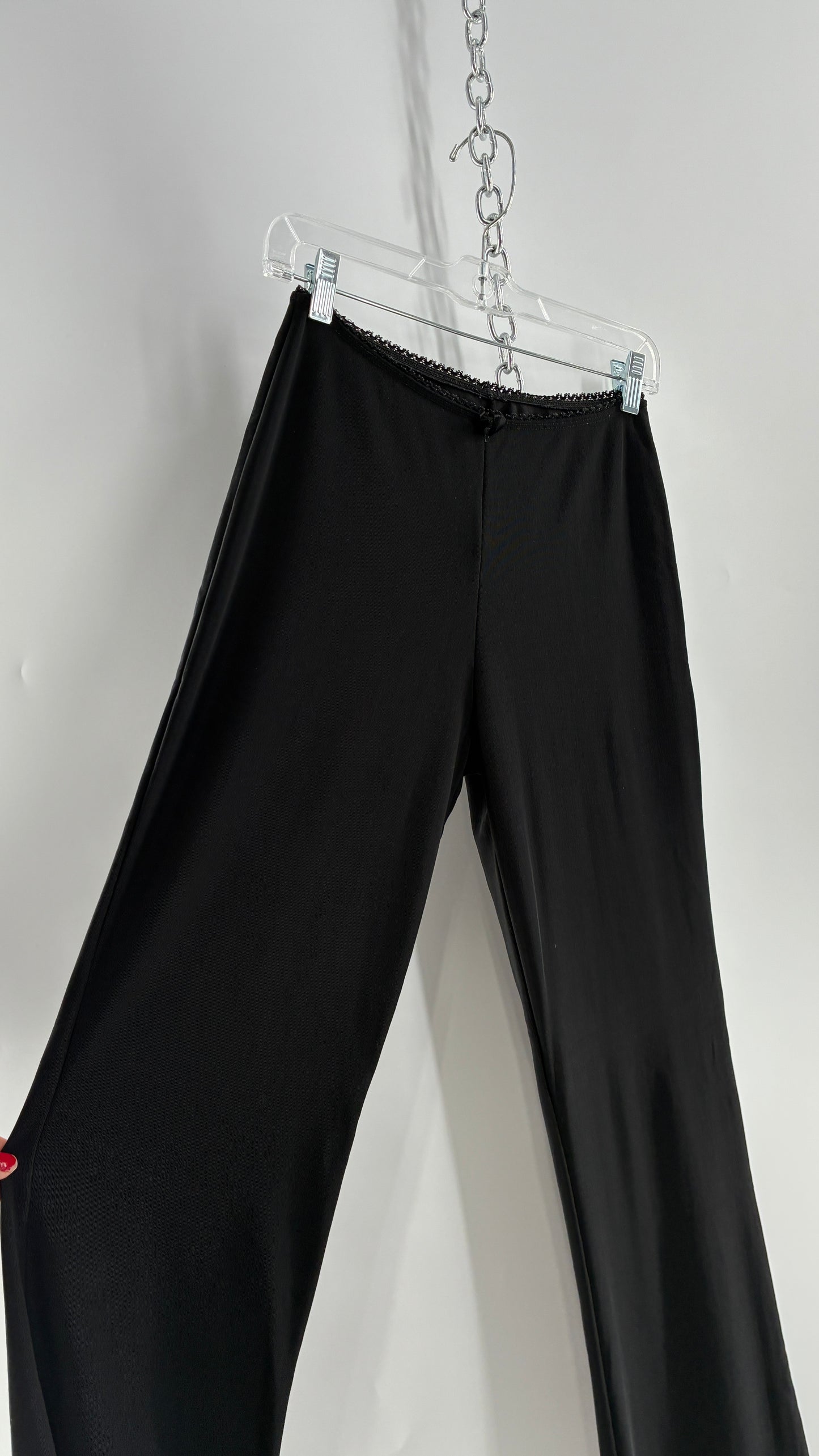 Vintage ACTIVE USA 1990s Black Thick Low Rise Yoga Pants with Bow Front (Medium)