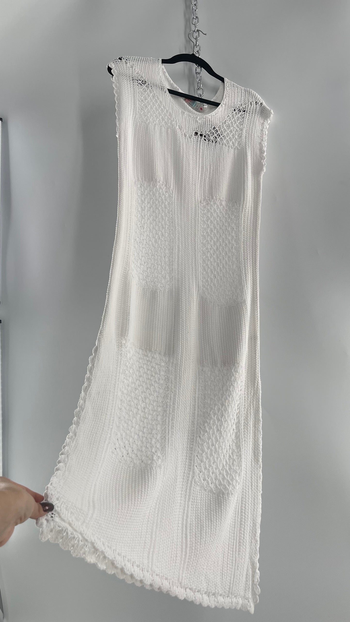Free People White Crochet Knit Maxi Dress (XS)