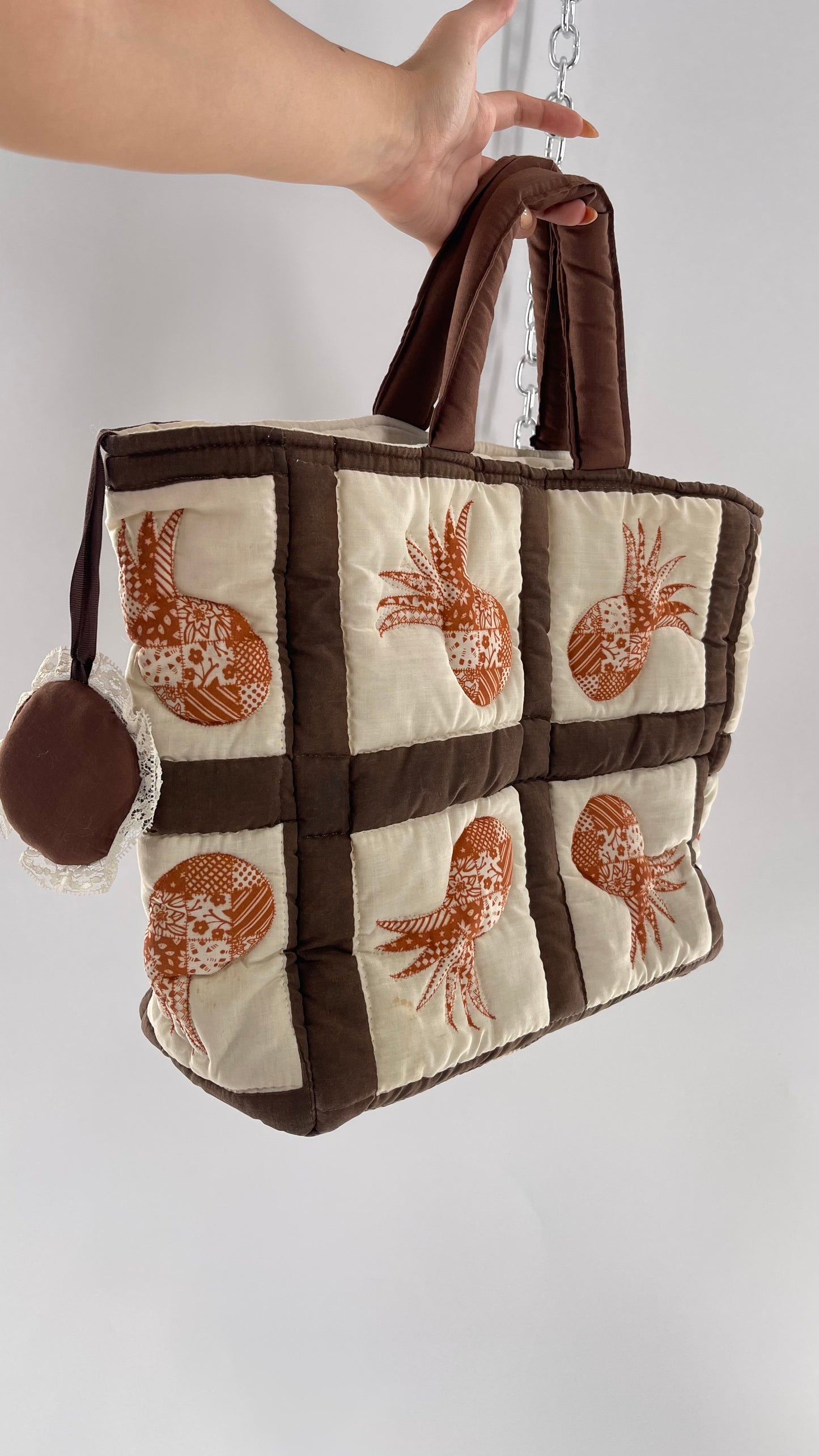 Vintage Patchwork Brown/Orange/Beige Handmade Quilted Tote