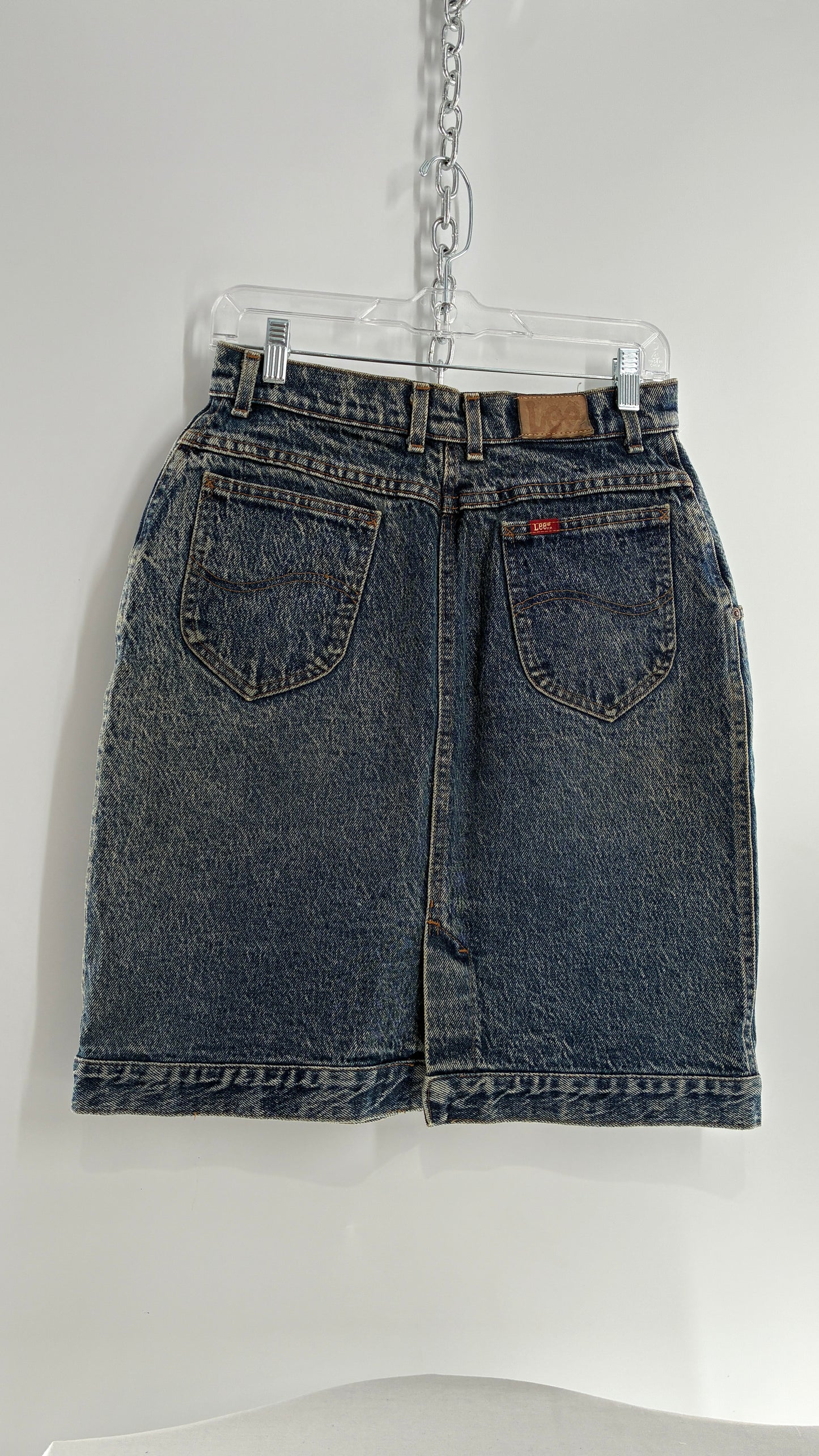 Vintage Lee Acid Washed Denim Medium Wash Skirt (Measured)