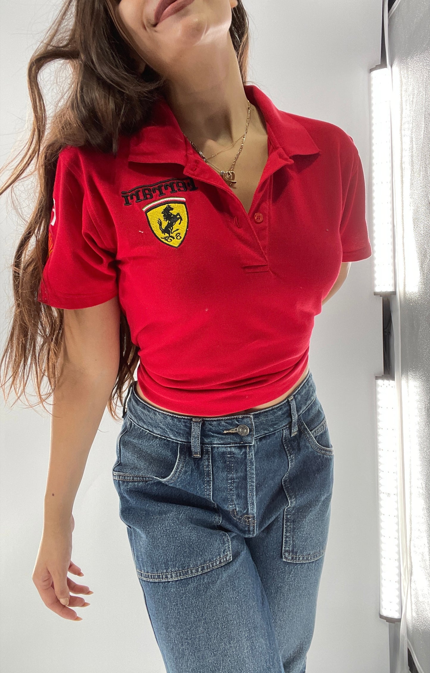 Vintage Red Ferrari Polo with Old School Logo Embroidery (S)