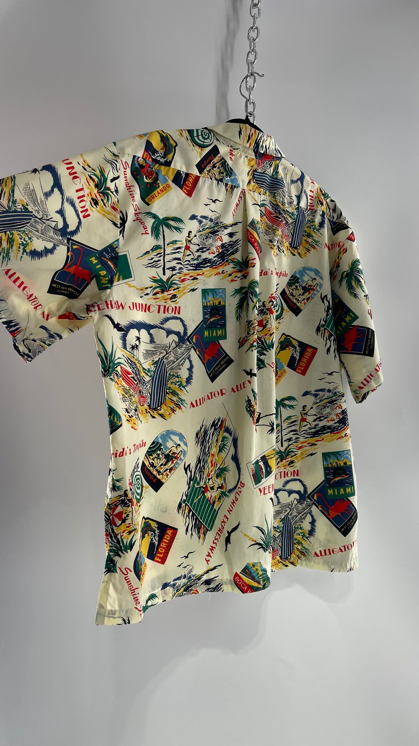 Vintage Men’s Tourist Post Card Button Up Short Sleeve (XL)