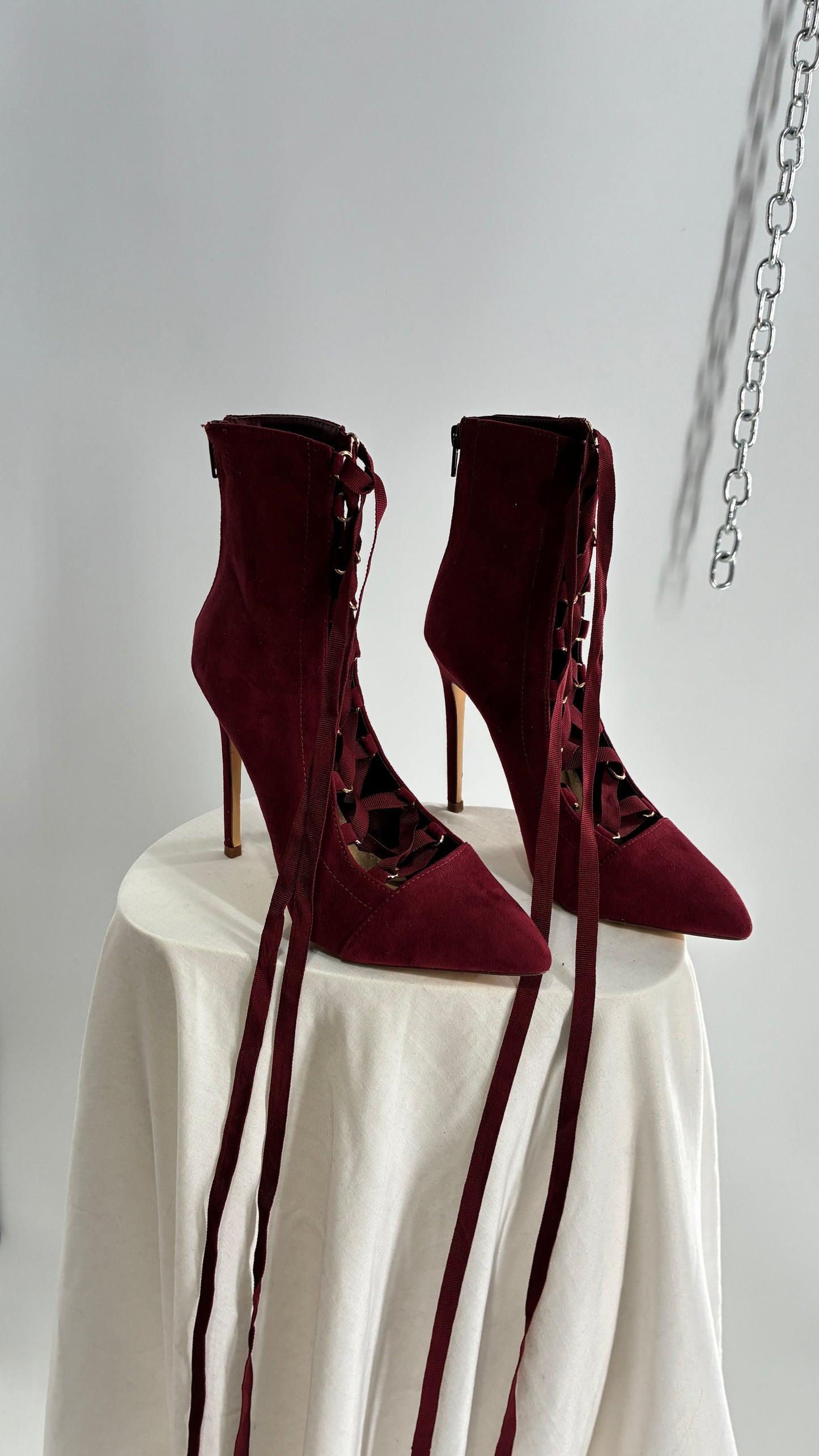 Charlotte Russe Deadstock Maroon Pointed Toe, Lace Up, Tie Up GISELE heel (9)