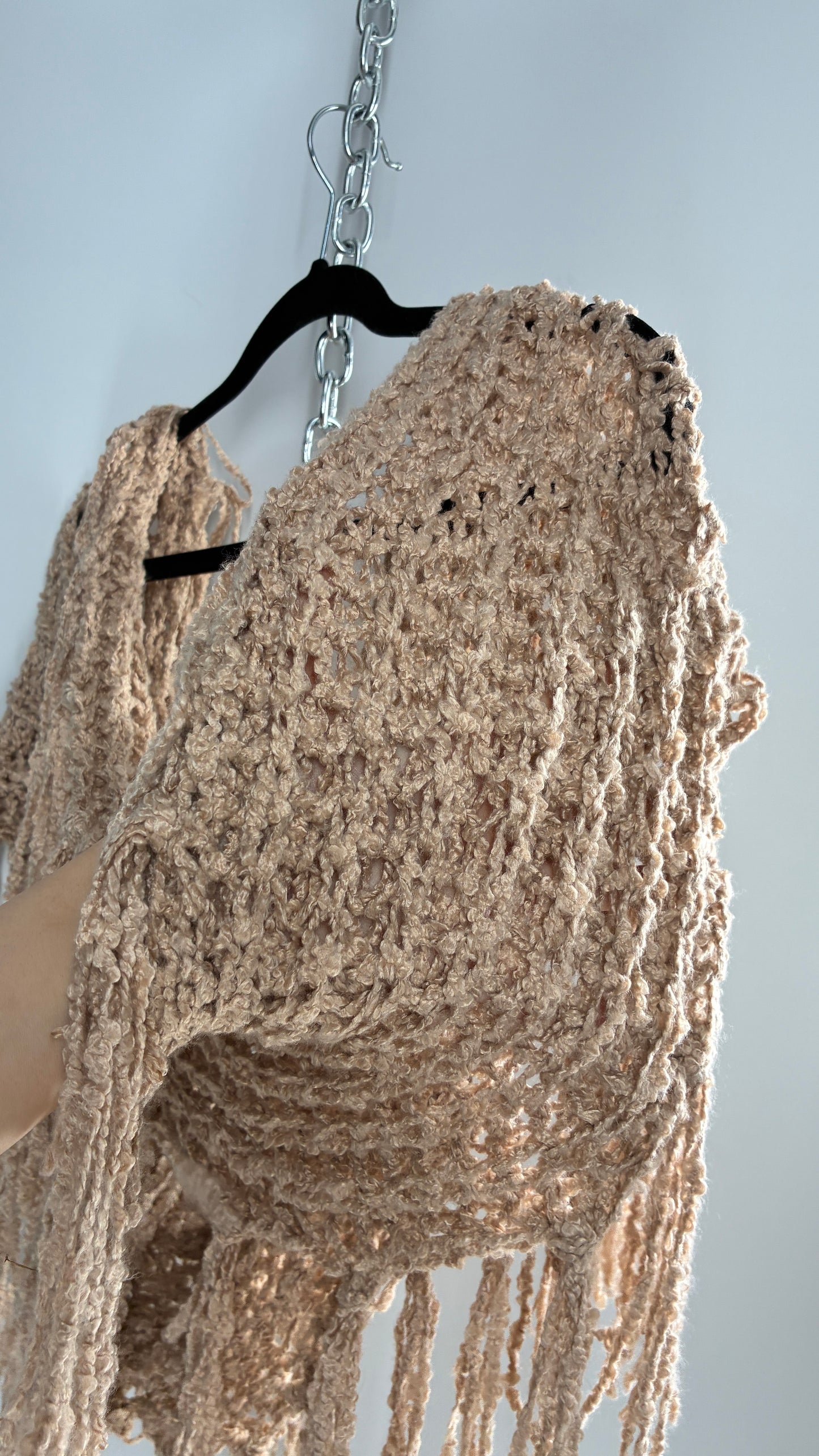 RUGGINE Beige Knit Ultra Hipster Scarf, Headscarf, Convertible Top with Tassels