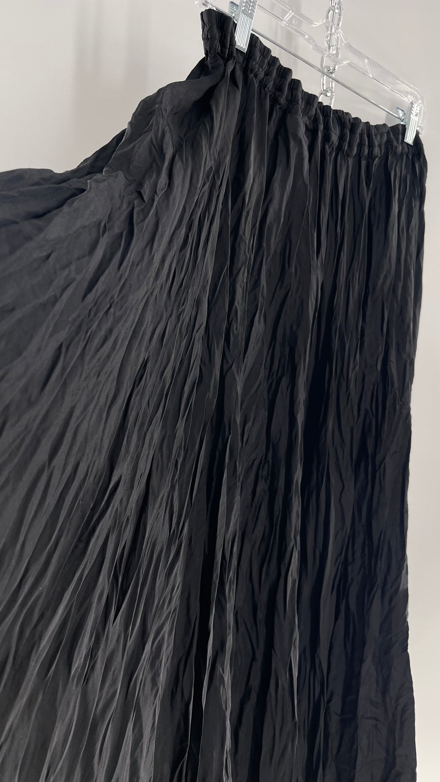 Vintage Adrian Jordan Black Full Length Crinkle Skirt 100% Silk (18/20)