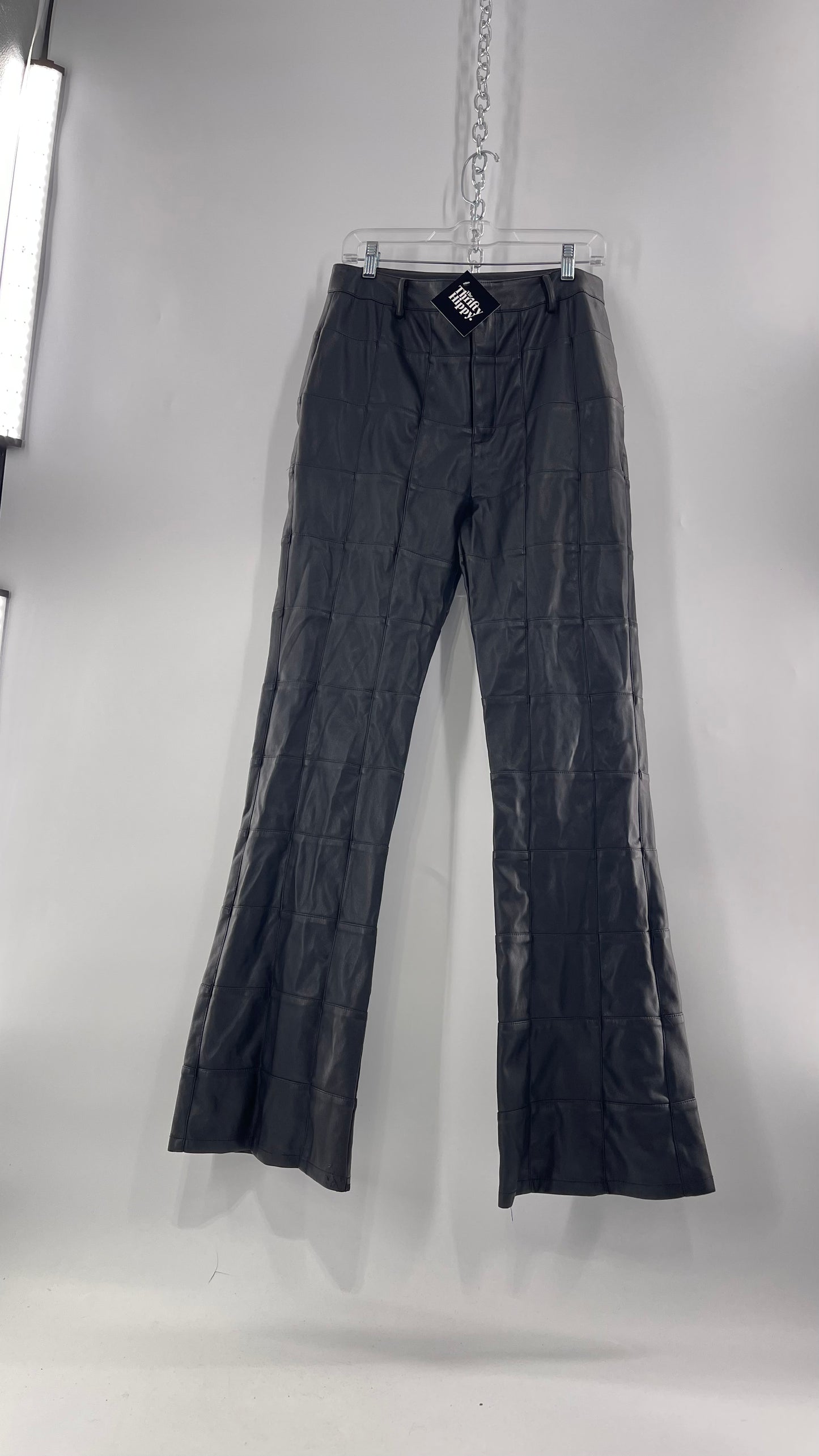 MOTEL Black Faux Leather Checkered Kick Flares (XL)