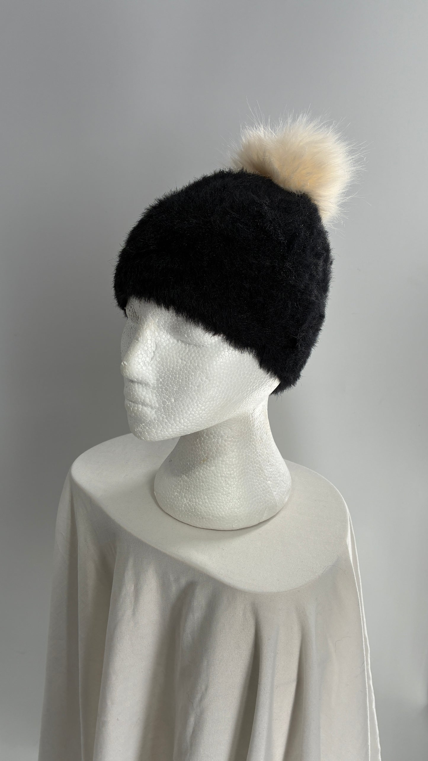 Anthropologie Sleeping on Snow Black Pom Pom Beanie