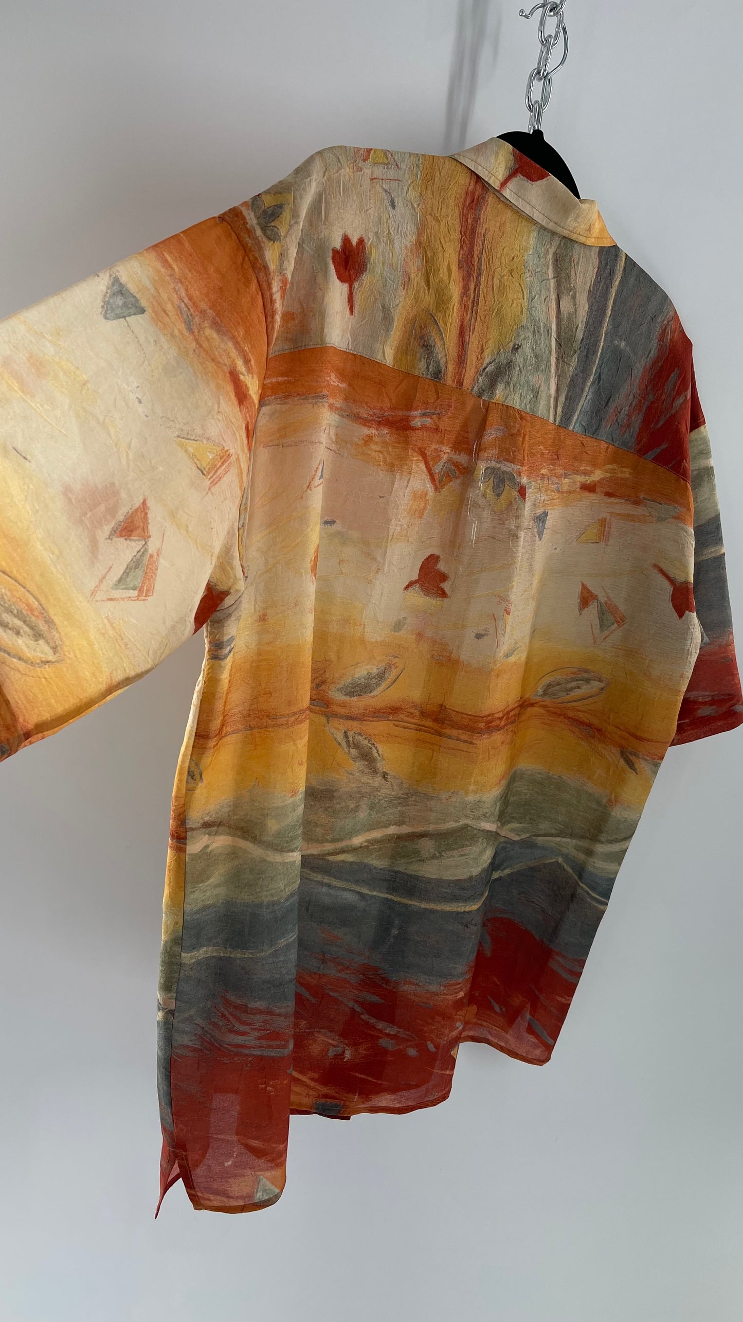 Vintage Pardazzio Uomo Sheer Crimped Abstract Fall Short Sleeve Button Up (Medium)