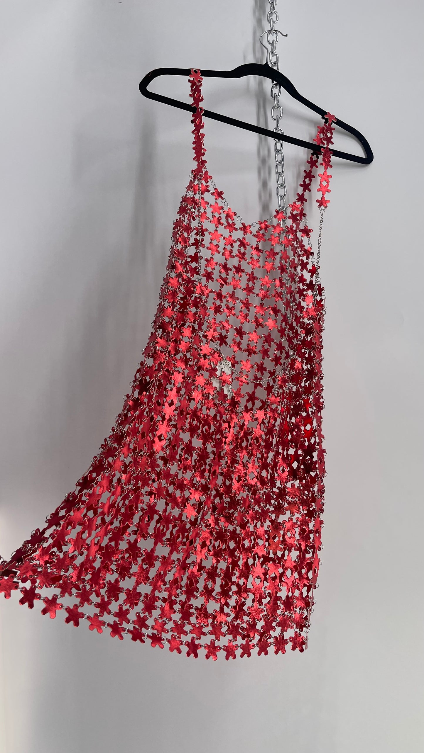 Urban Outfitters Chain Link Metallic Red Star Dress with Open Back