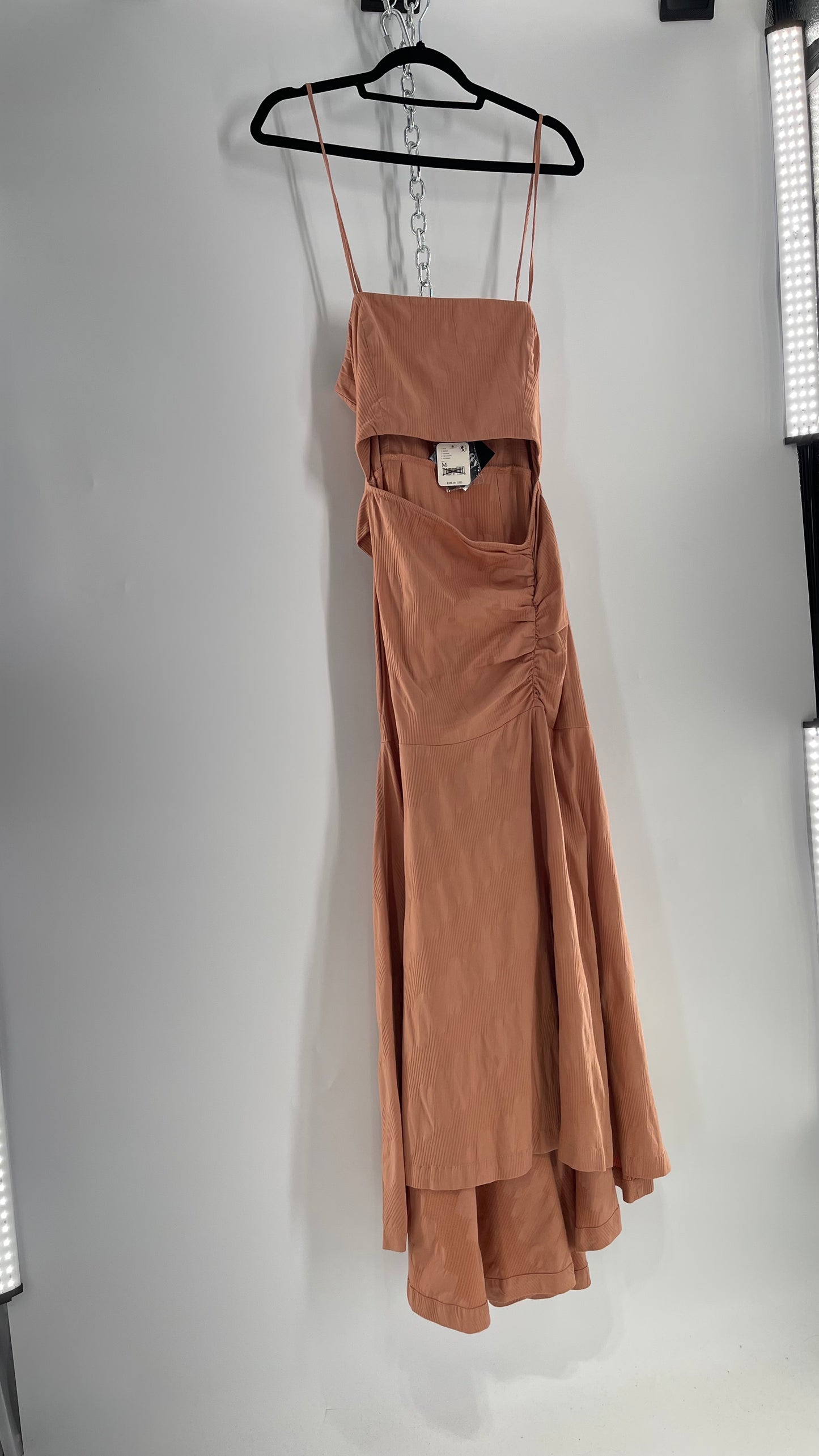 Free People Terracotta/ Smoky Pink Maxi Dress with Exposed Midriff, Waist Bow, and Side Slit with Tags Attached  (M)