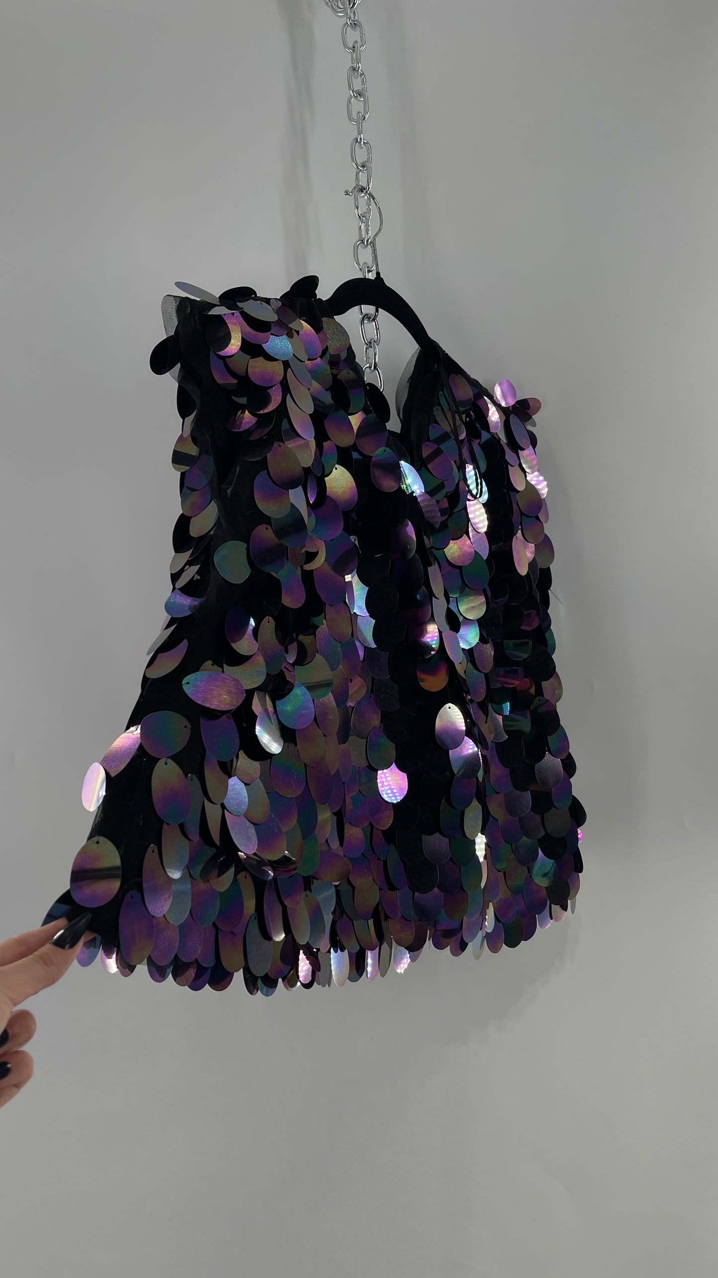 Free People Oversized Iridescent Purple/Indigo Color Changing Sequins (XS)