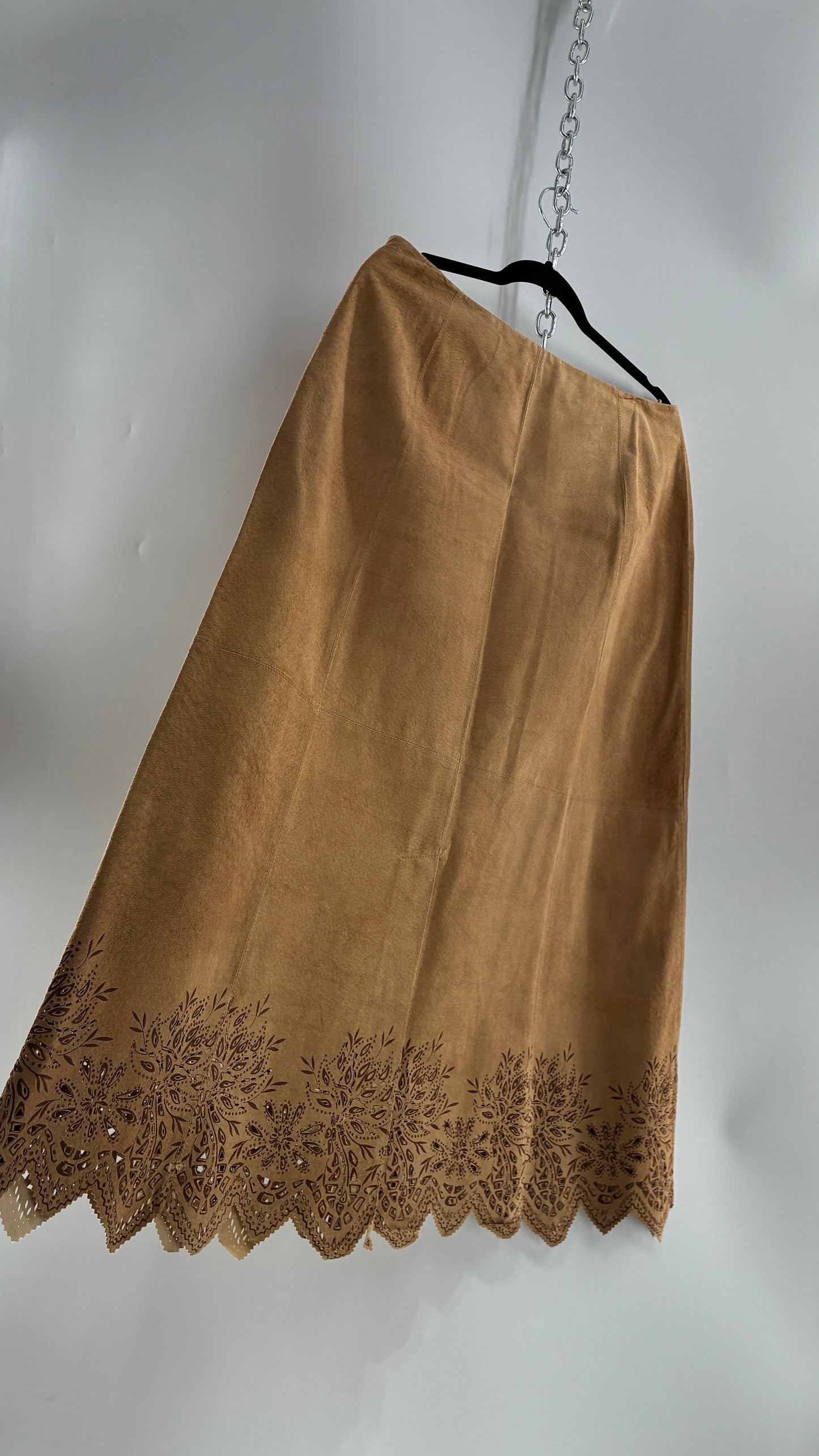 Deadstock Vintage Cold Water Creek Genuine Leather Hip Skirt with Lace Hem (14)