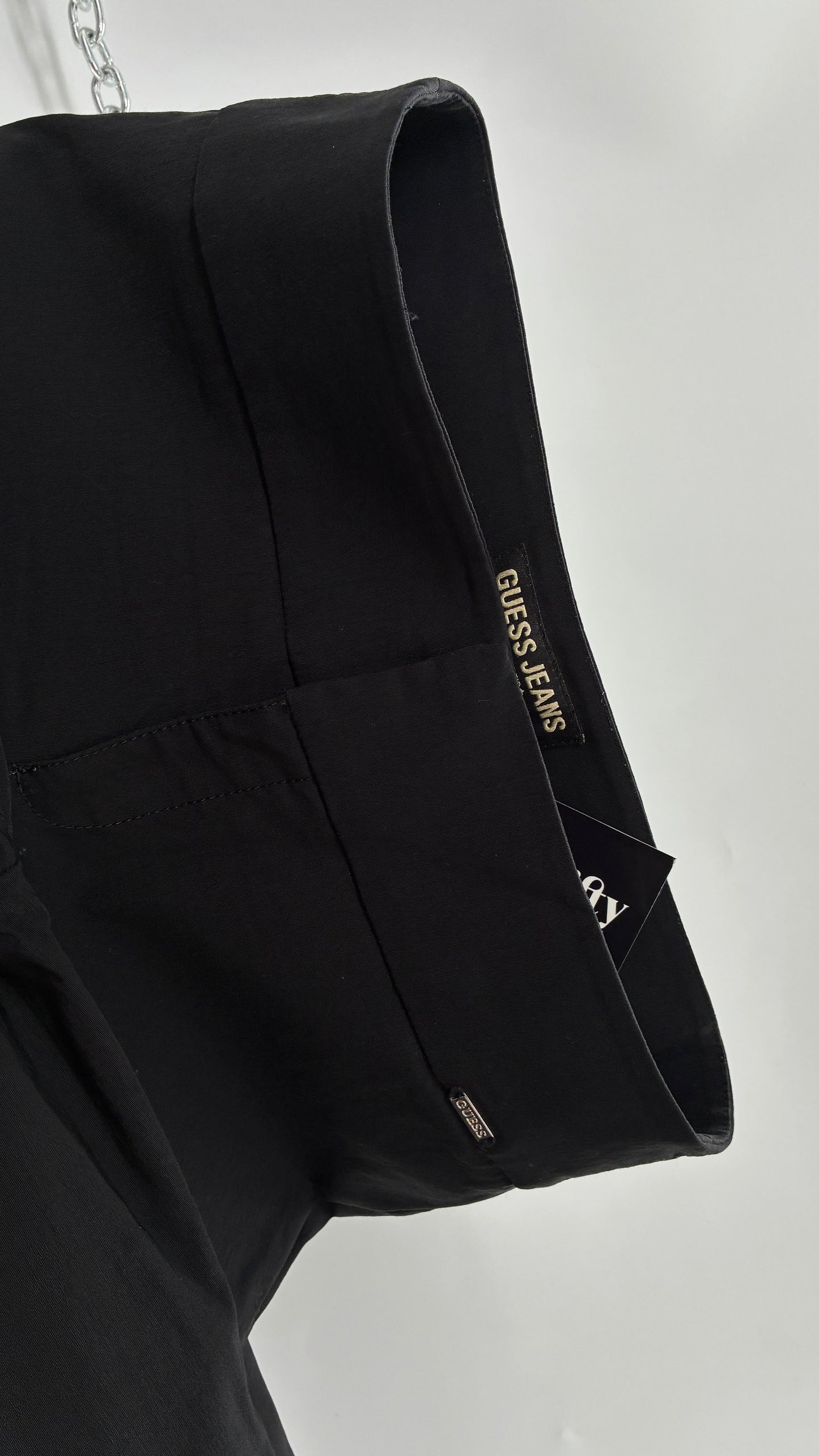 Vintage 1990s GUESS Stretch Low Rise Thick Waistband Black Kickflare (29)