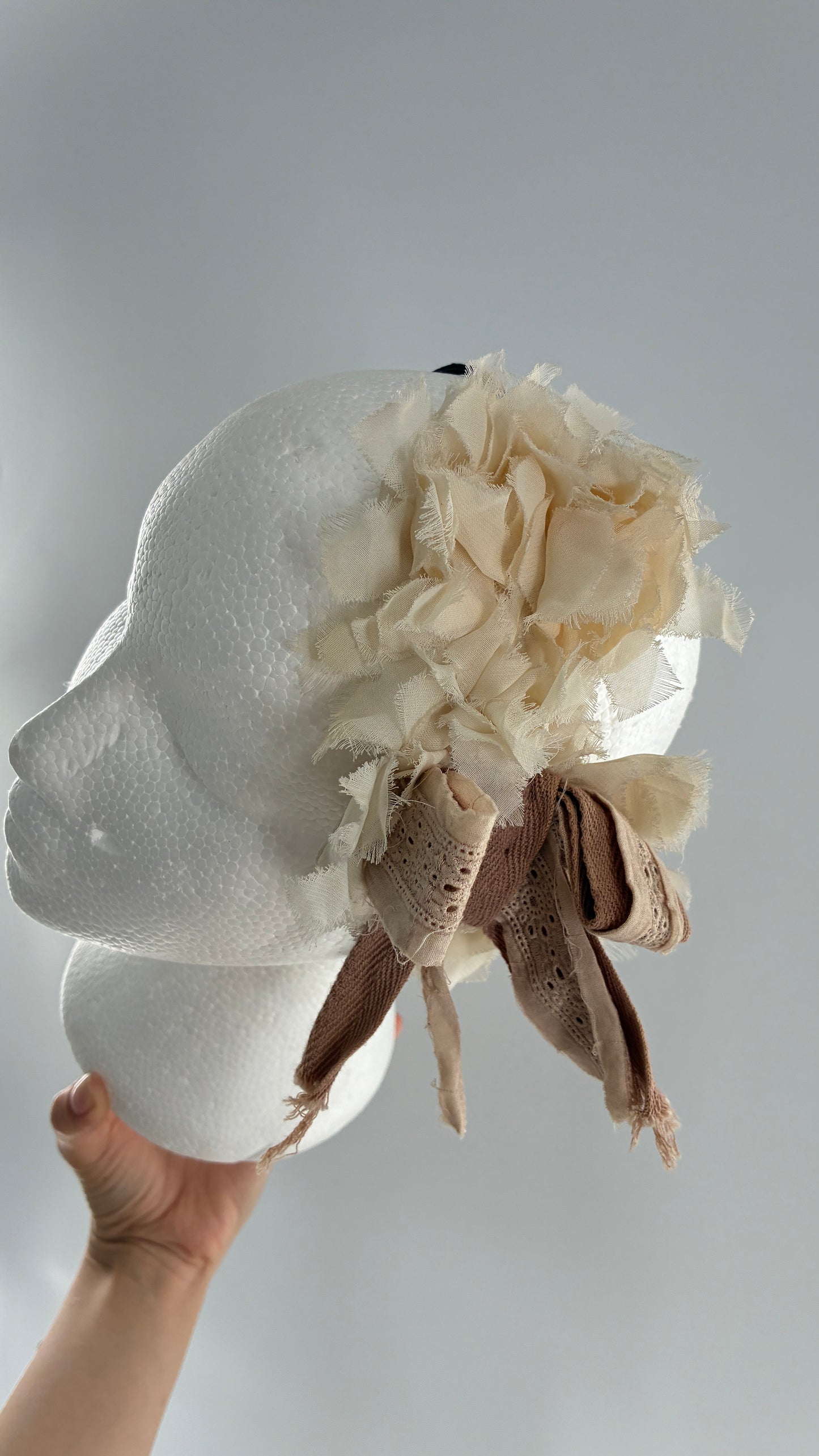 Vintage FARMER Handmade Headband with Ribbon and Flower Appliqués