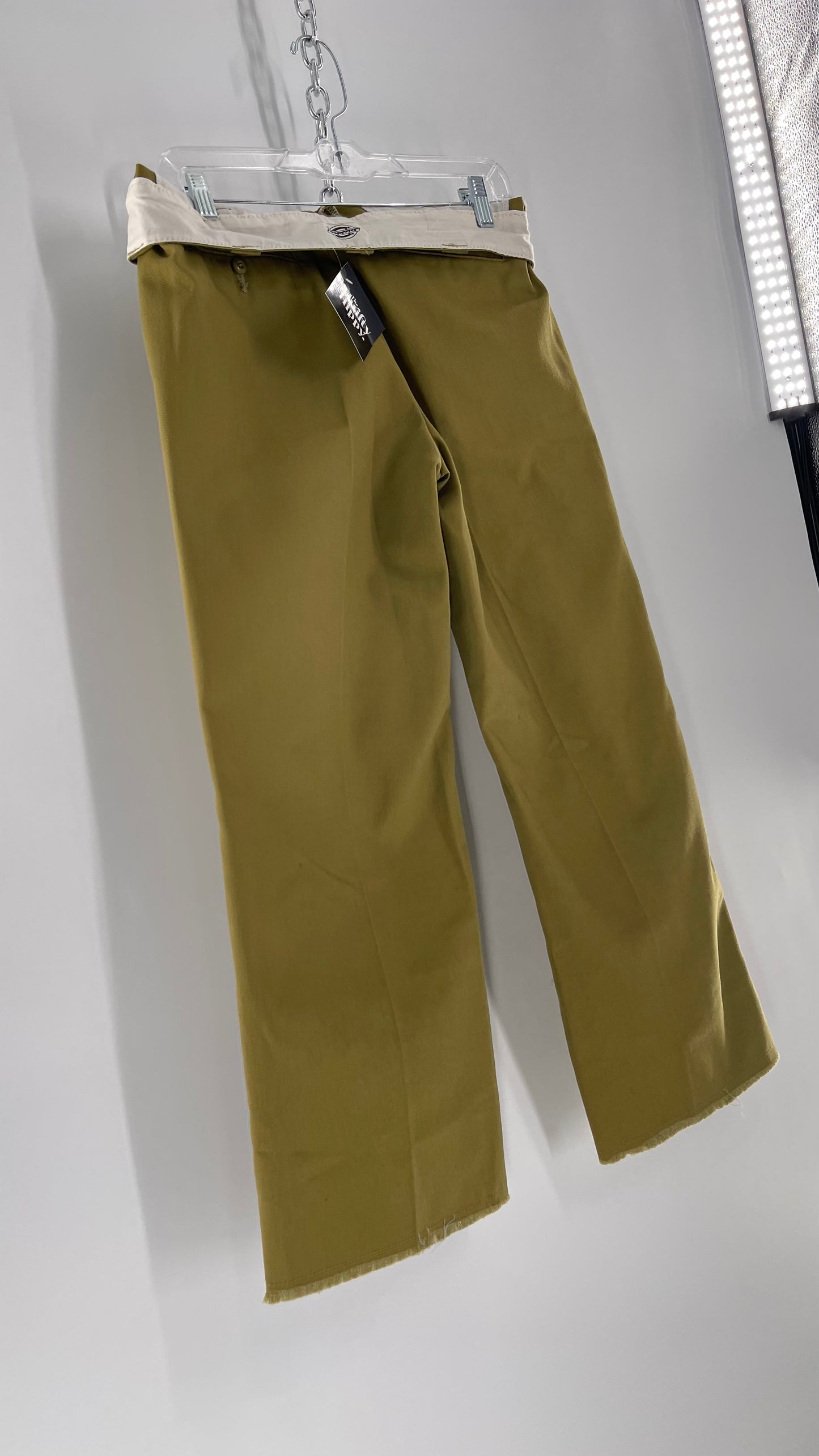 Dickies Mustard Green Cropped with Raw Edge Hem (4)