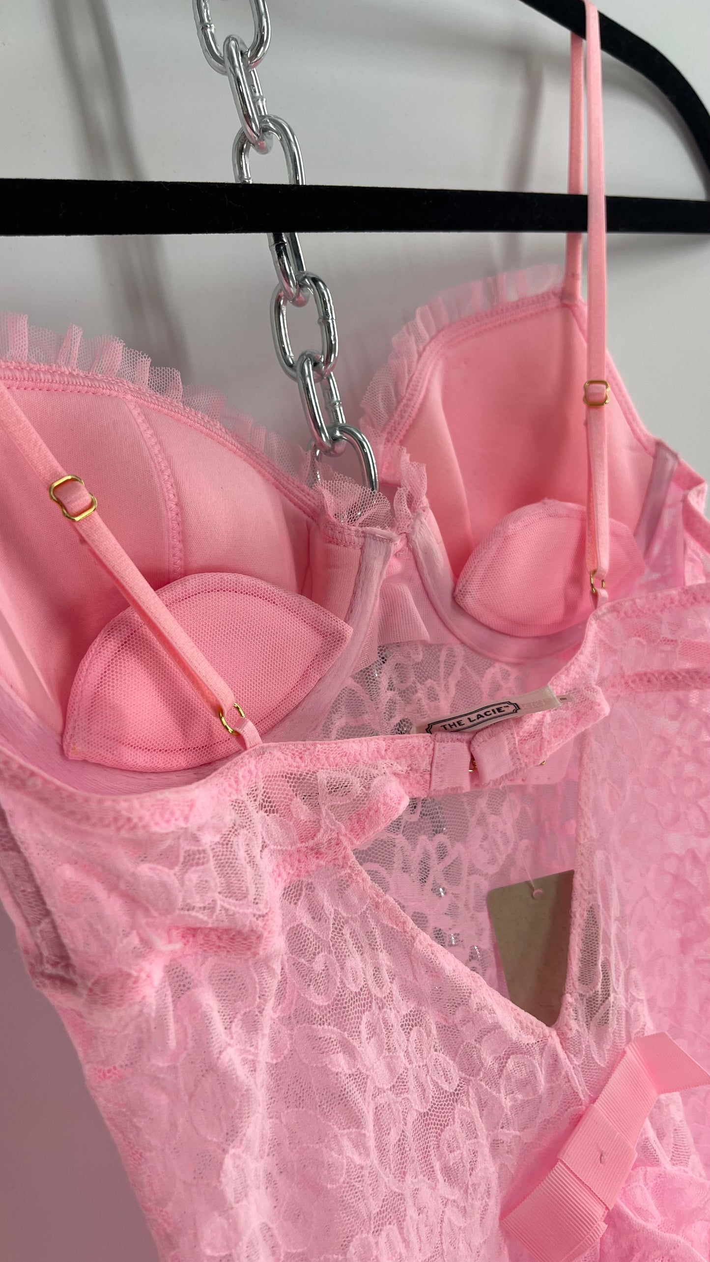 Vintage Victoria’s Secret Pink Lace Bustier with Ruffled Bum (Small)