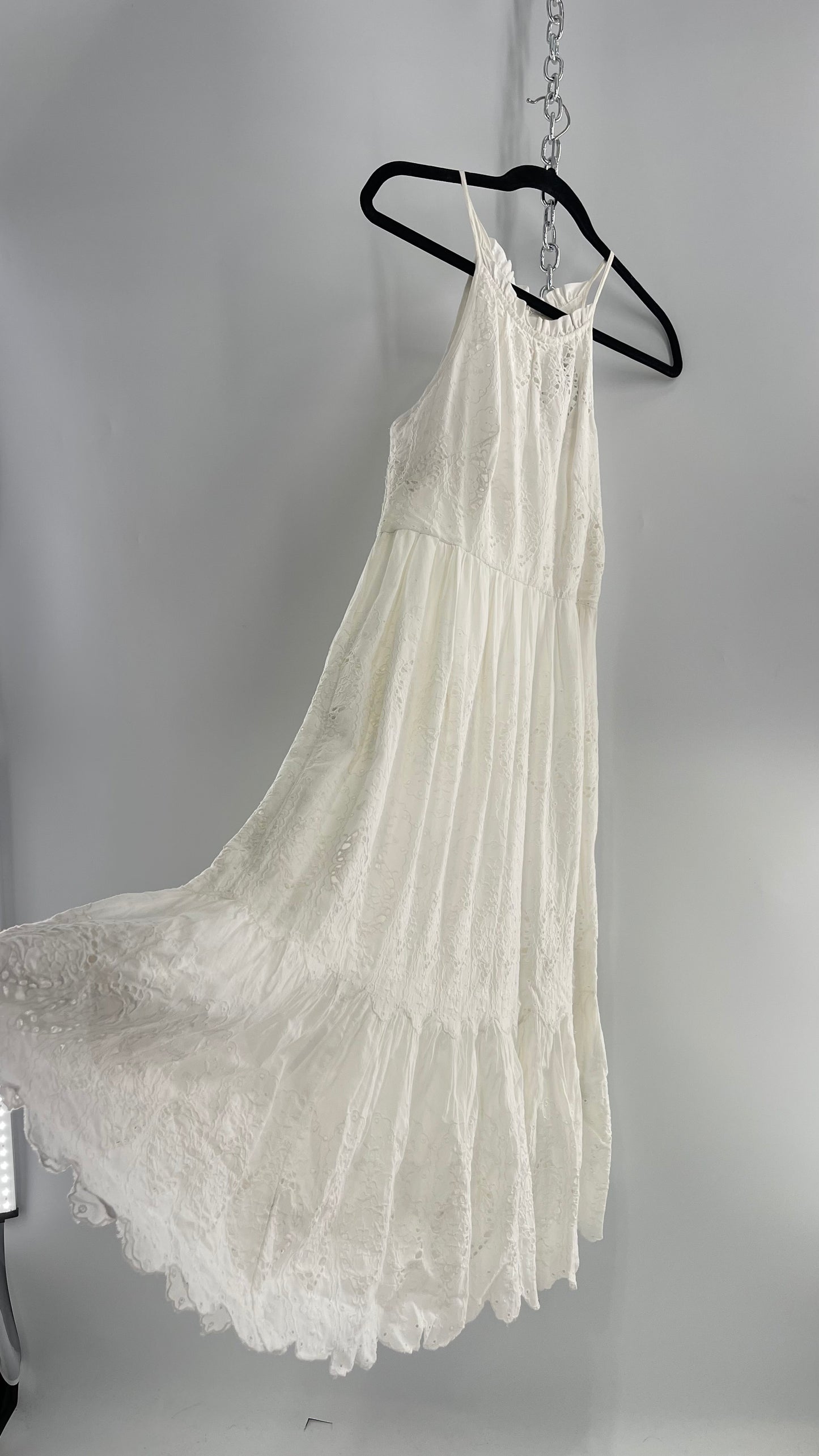 Maeve White Eyelet Tiered Lace Cotton Midi Dress (2)