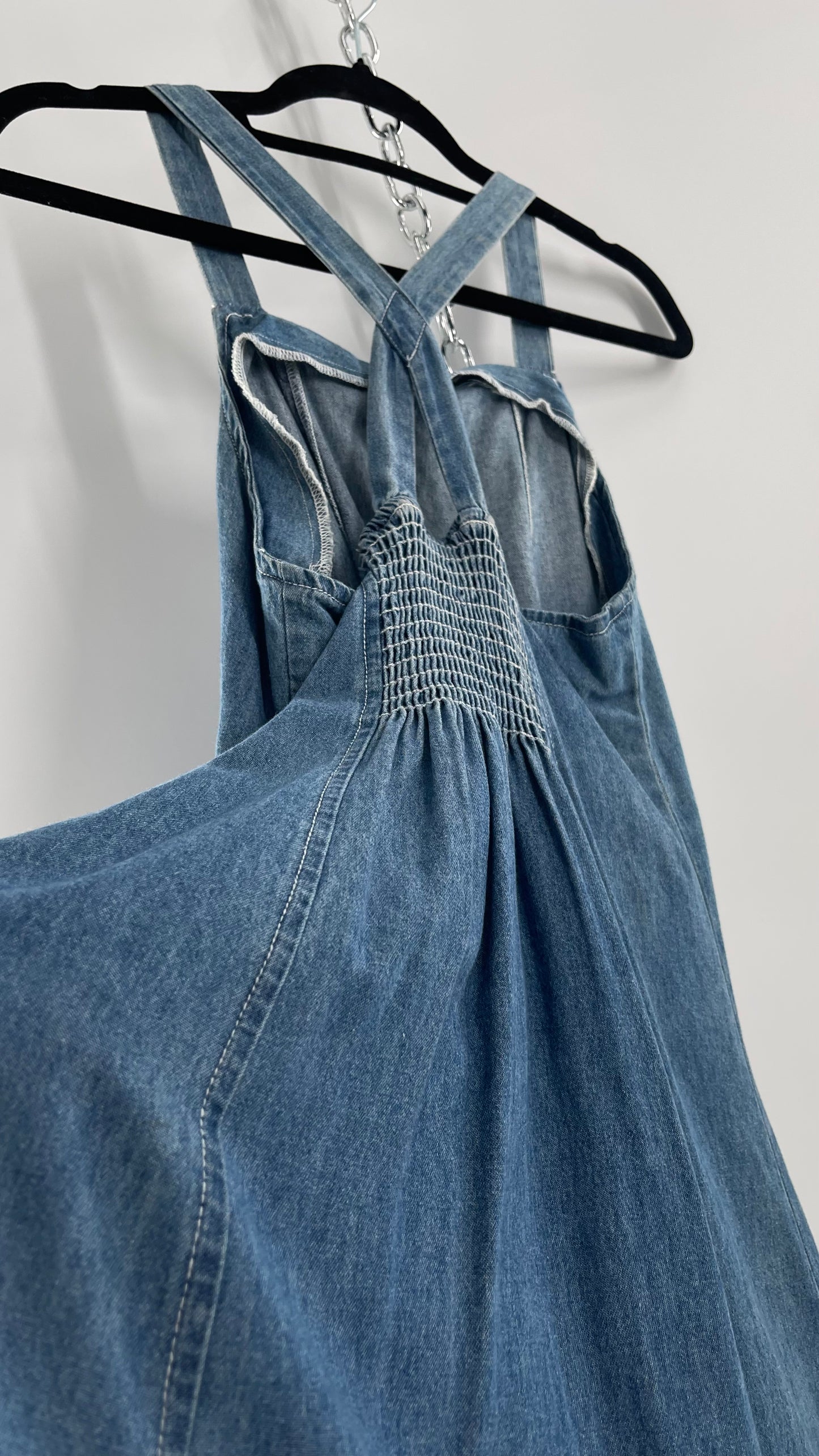 Vintage CDC Denim Triple Tie Bust Maxi Dress (6)