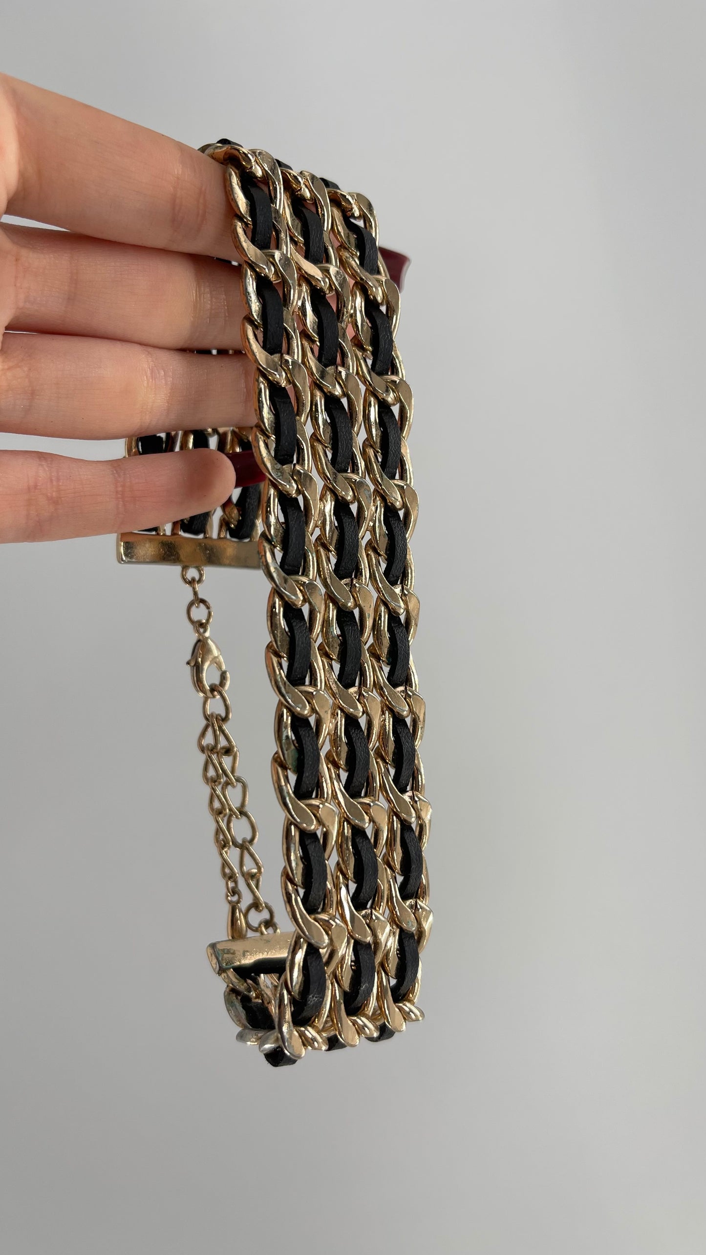 Free People Black Leather Braided Choker with Gold Metal Hardware