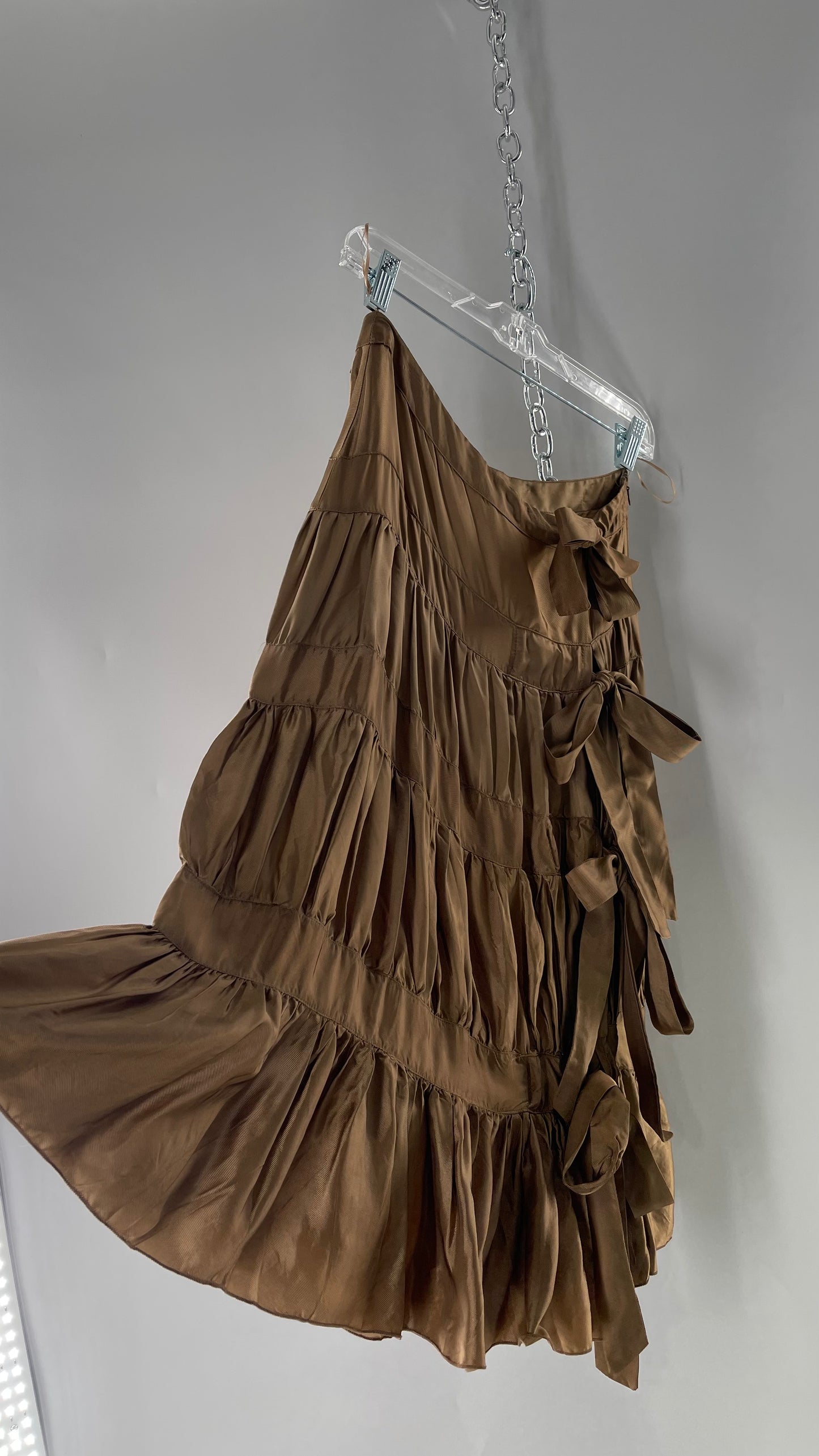 Ysatis Greece Bronze Metallic Fabric Skirt with Dainty Feminine Bow Detailing on Side (1)
