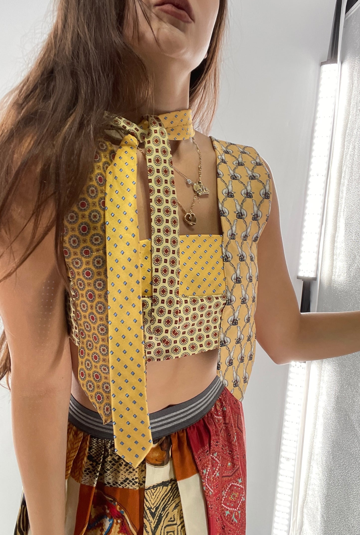 CUSTOM Handmade Yellow “All Tied Up” Cropped Blouse (One Size)