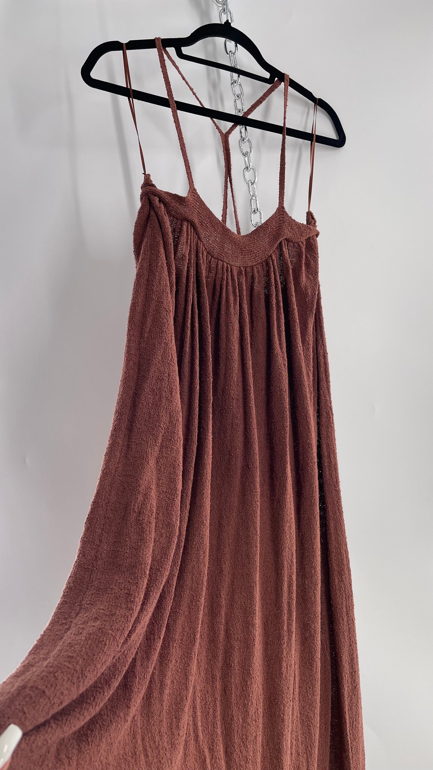 Free People Under the Stars Textured Brown Heavy Knit Maxi Dress  (Medium)