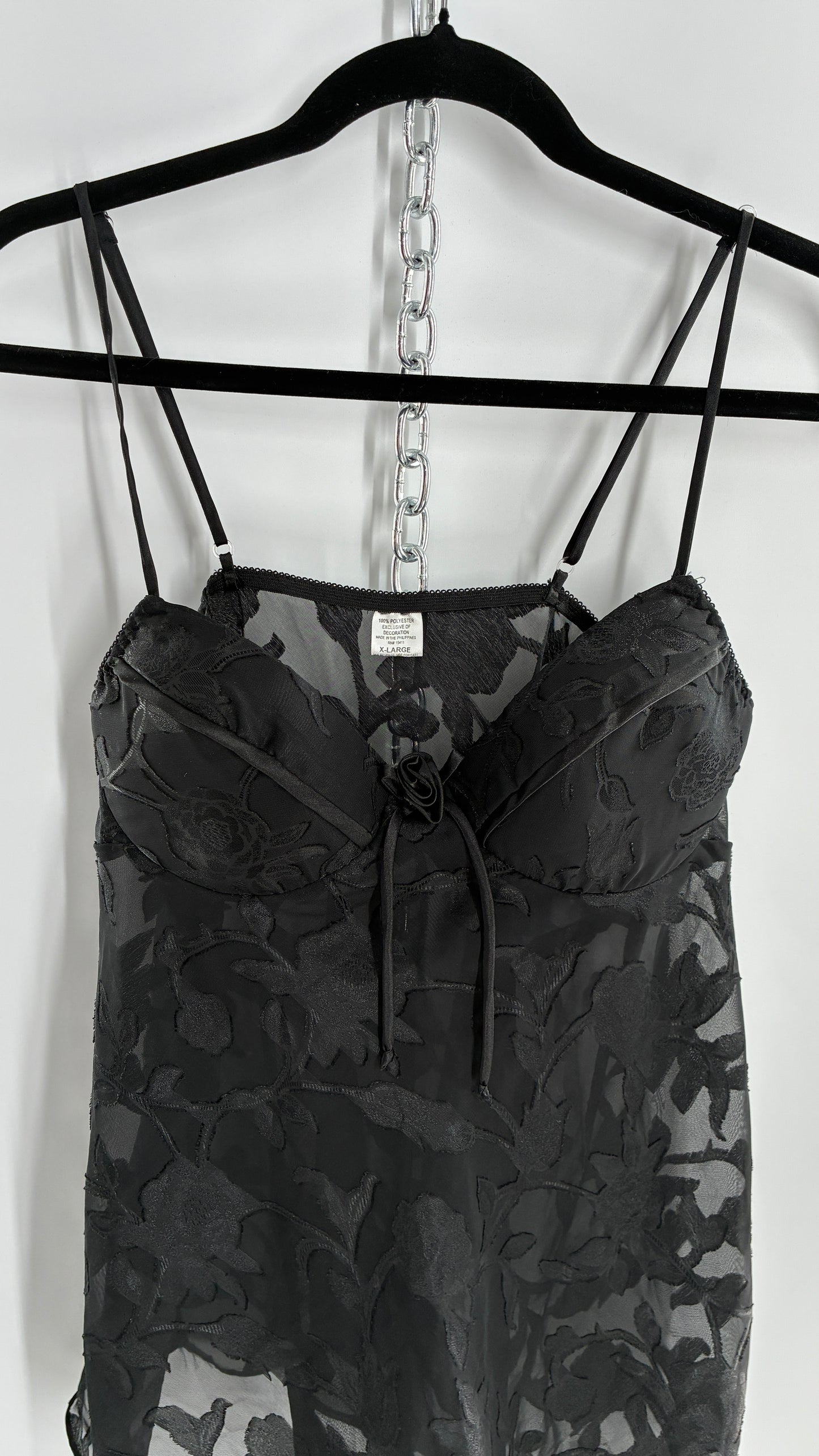 Vintage Black Floral Babydoll Camisole with Rosette Bust