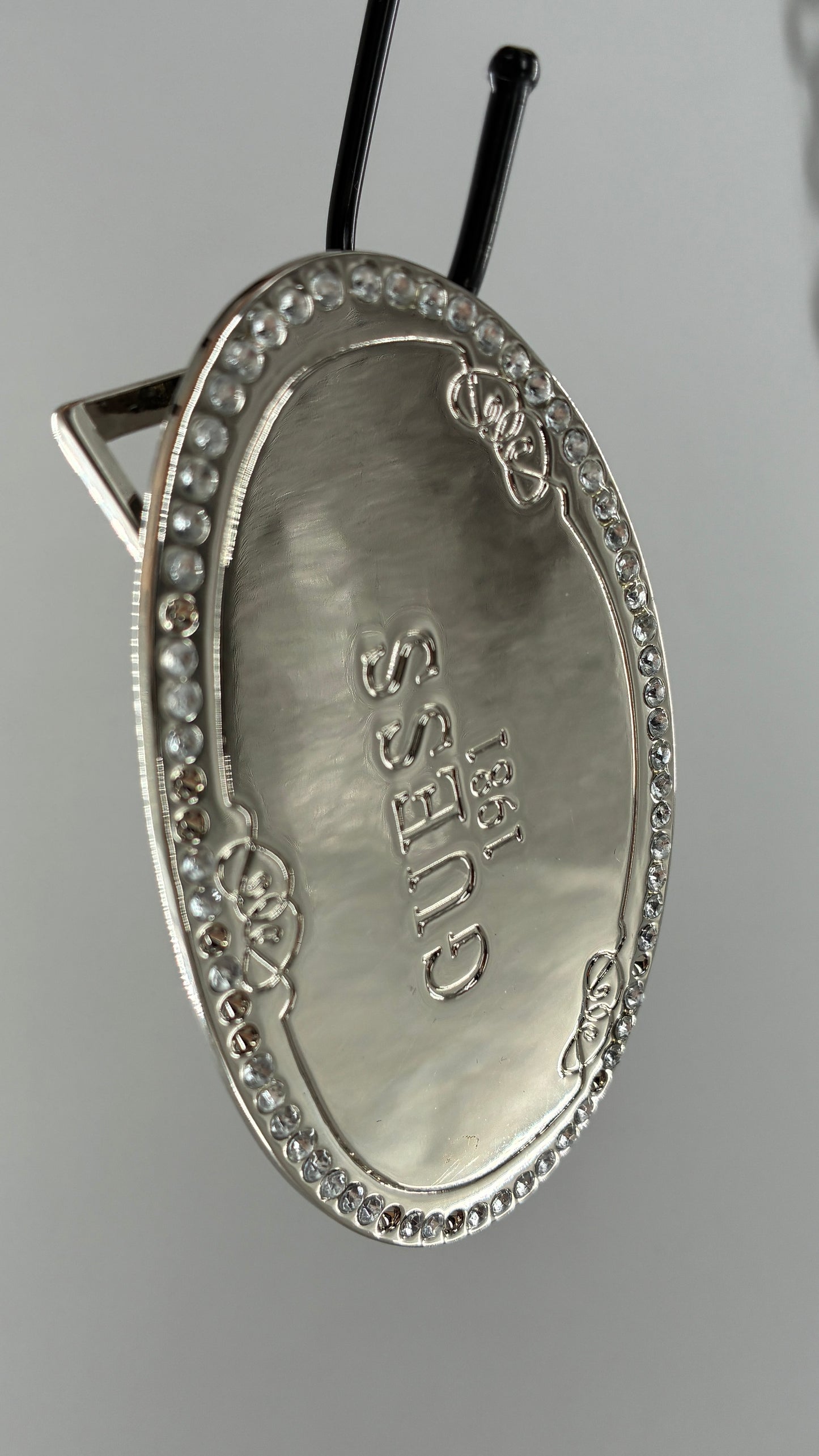 GUESS 1981 Oversized Silver Metal Buckle with Rhinestones
