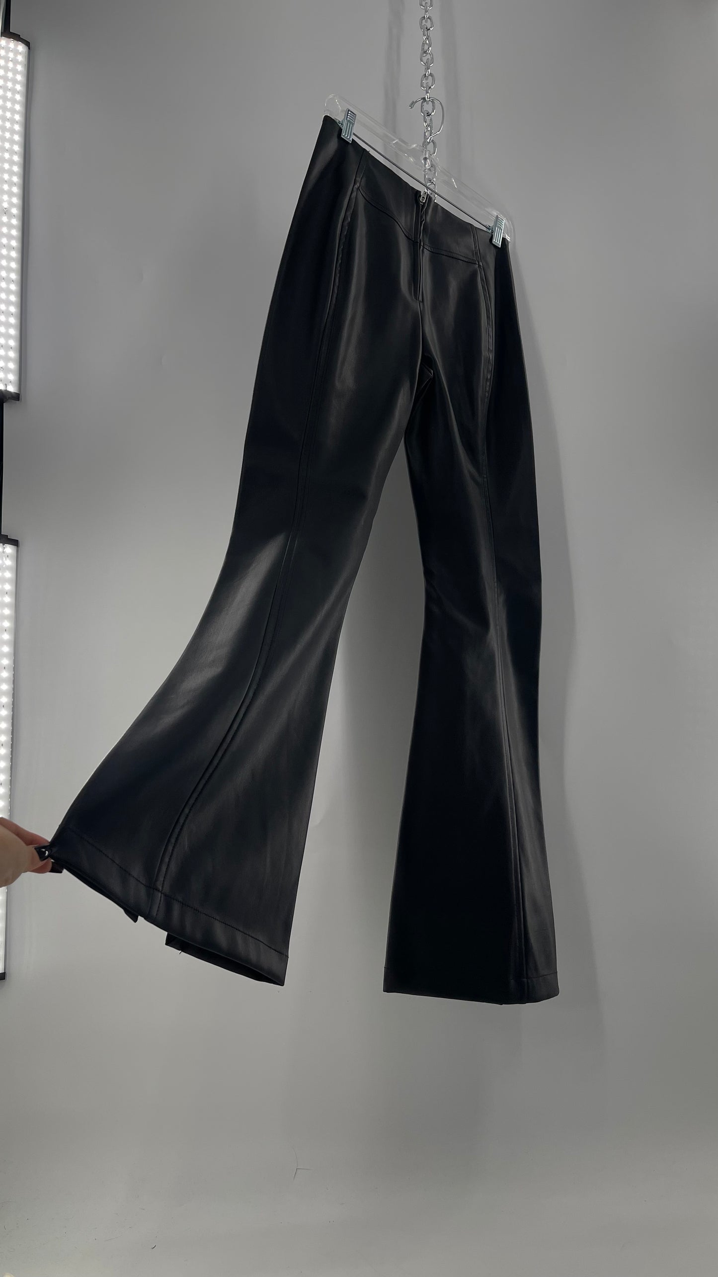 Free People Black Vegan Leather Kick Flares (28)