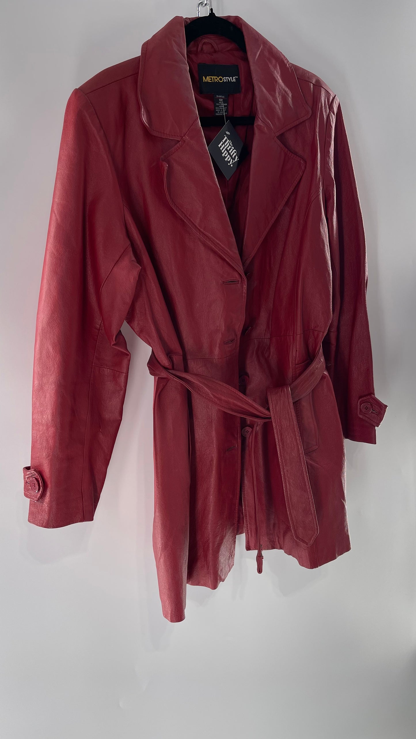 Vintage MetroStyle Red Leather Trench (C)(L/XL)
